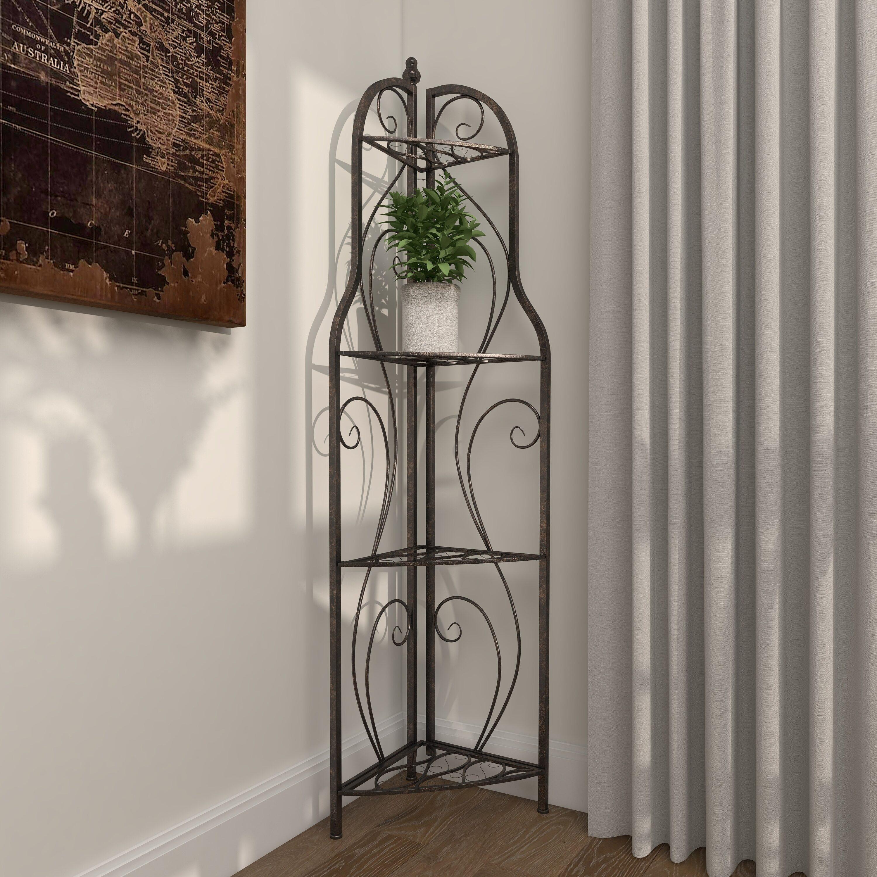 Black Metal Scroll Corner Bakers Rack with 4 Shelves