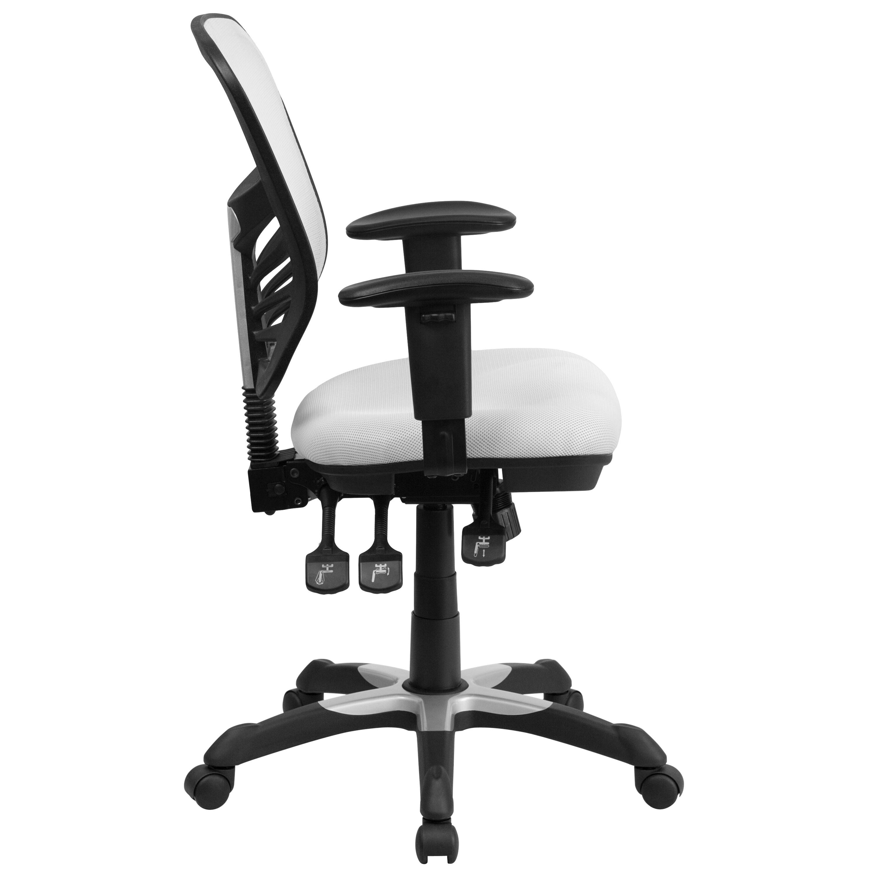 Flash Furniture Mid-Back White Mesh Multifunction Executive Swivel Ergonomic Office Chair with Adjustable Arms