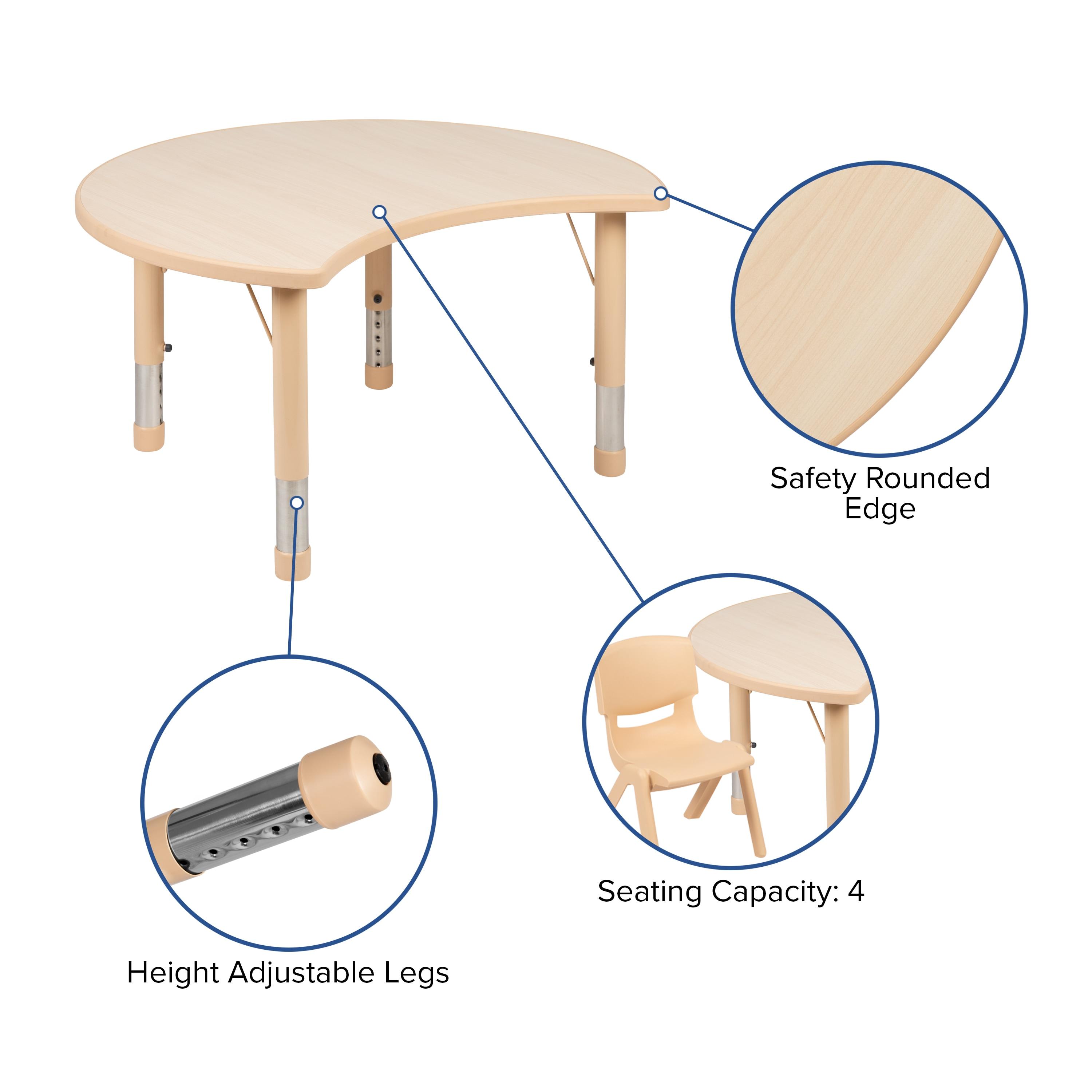 Flash Furniture Goddard 25.125"W x 35.5"L Crescent Plastic Adjustable Activity Table-Seats 4