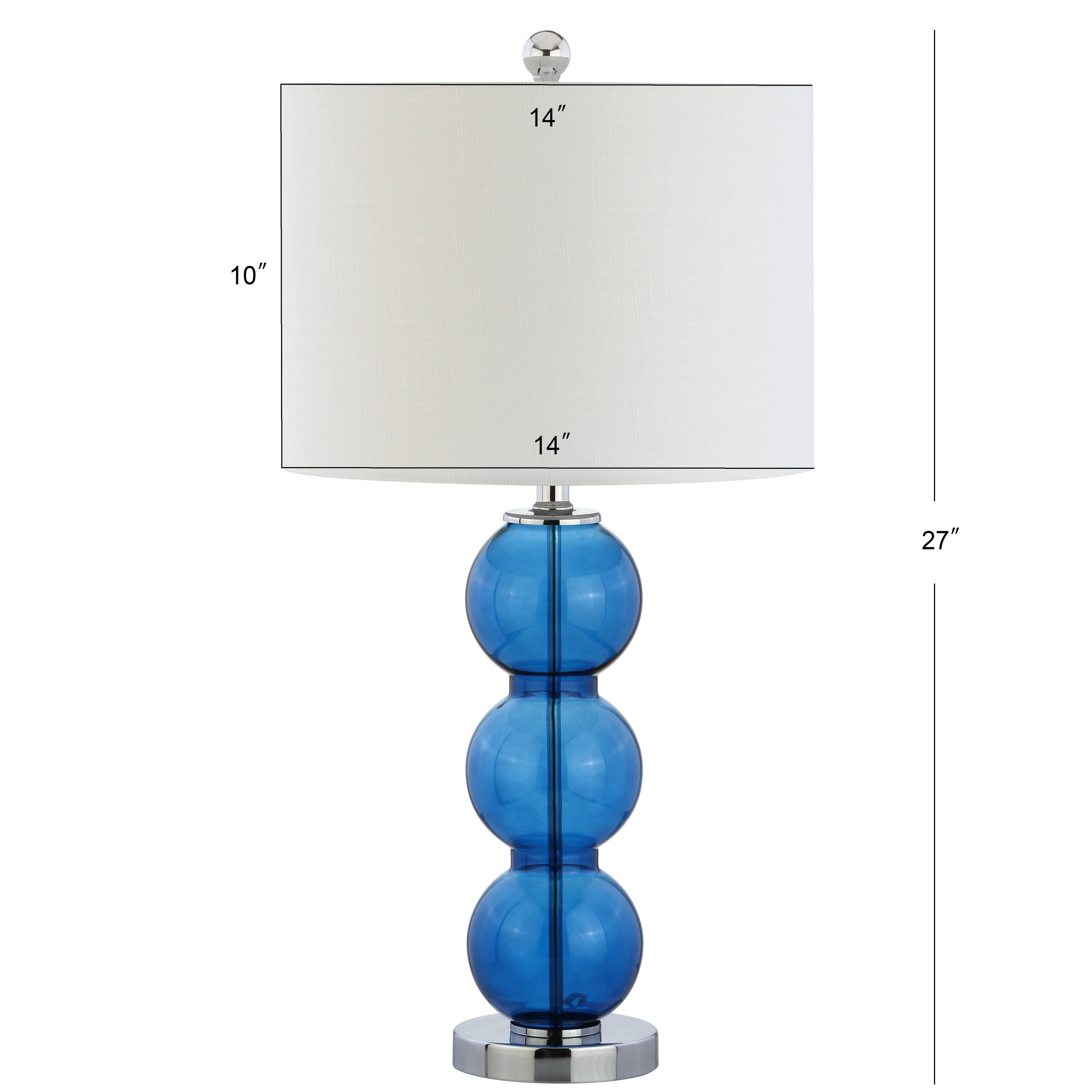 JONATHAN Y Bella 27" Glass Triple-Sphere LED Table Lamp, Cobalt Blue/Chrome (Set of 2)