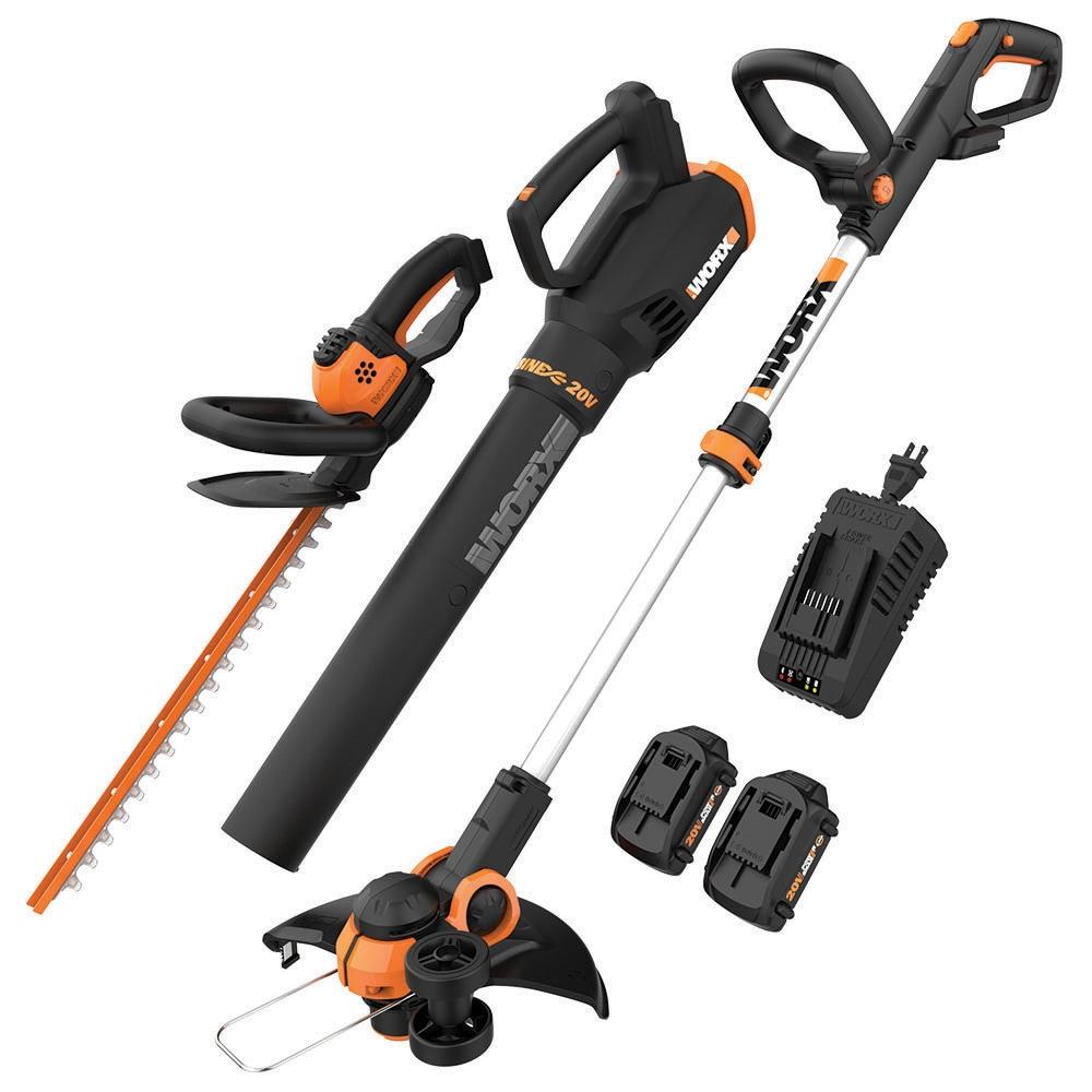 Worx 20V Cordless Grass Trimmer, Hedge Trimmer, and Blower Combo