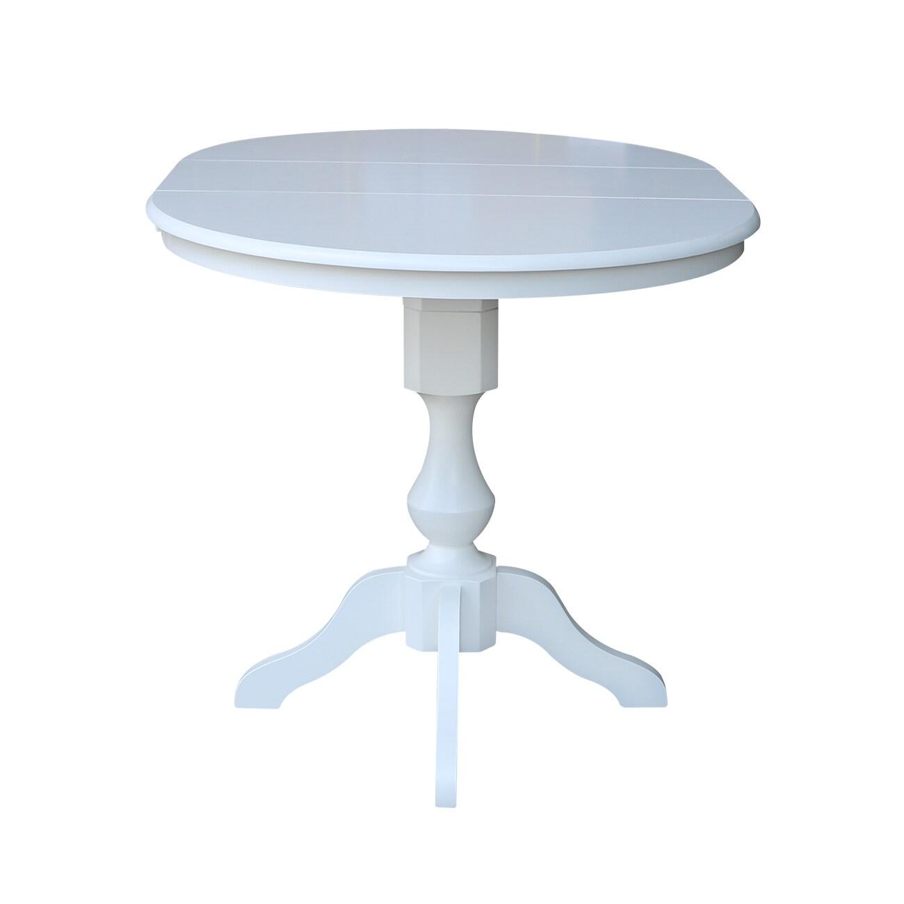 36" Round Top Counter Height Table with 12" Leaf - White