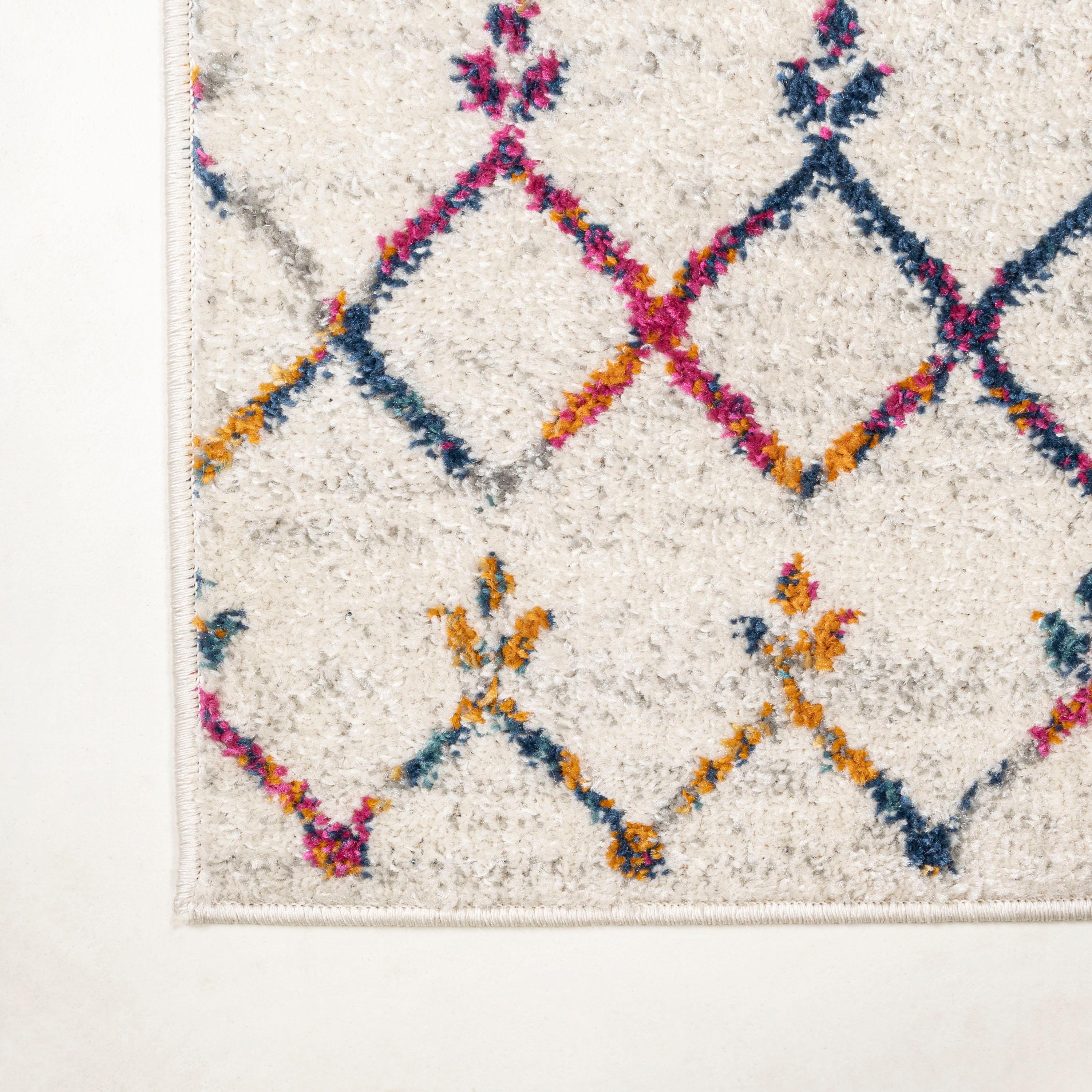8'x10' Moroccan HYPE Boho Vintage Diamond Area Rug, Cream/Multi - JONATHAN Y