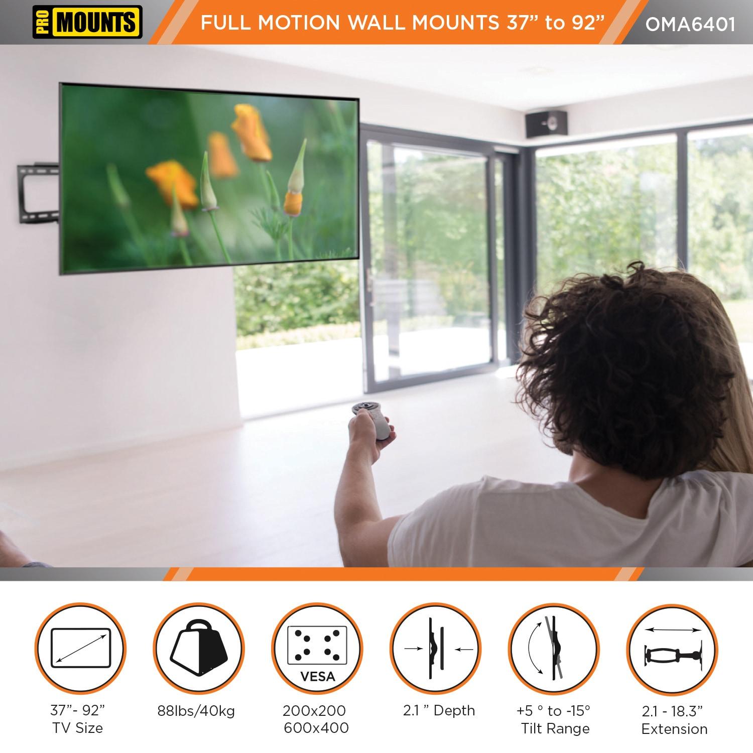 Promounts ProMounts Premium Articulating / Full Motion TV Wall Mount for 37" to 92" TVs, Holds Up to 88lbs