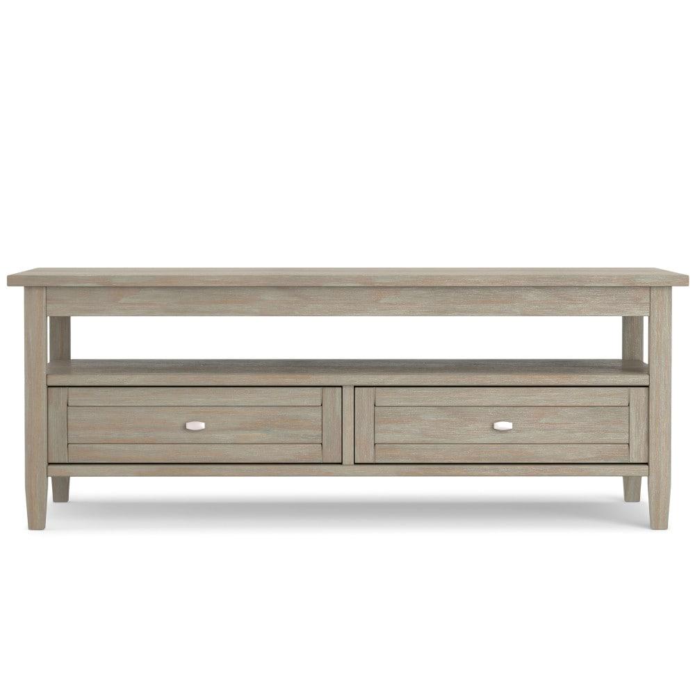 Simpli Home Warm Shaker 48"W Solid Wood Coffee Table with Two Storage Drawers and Open Shelf