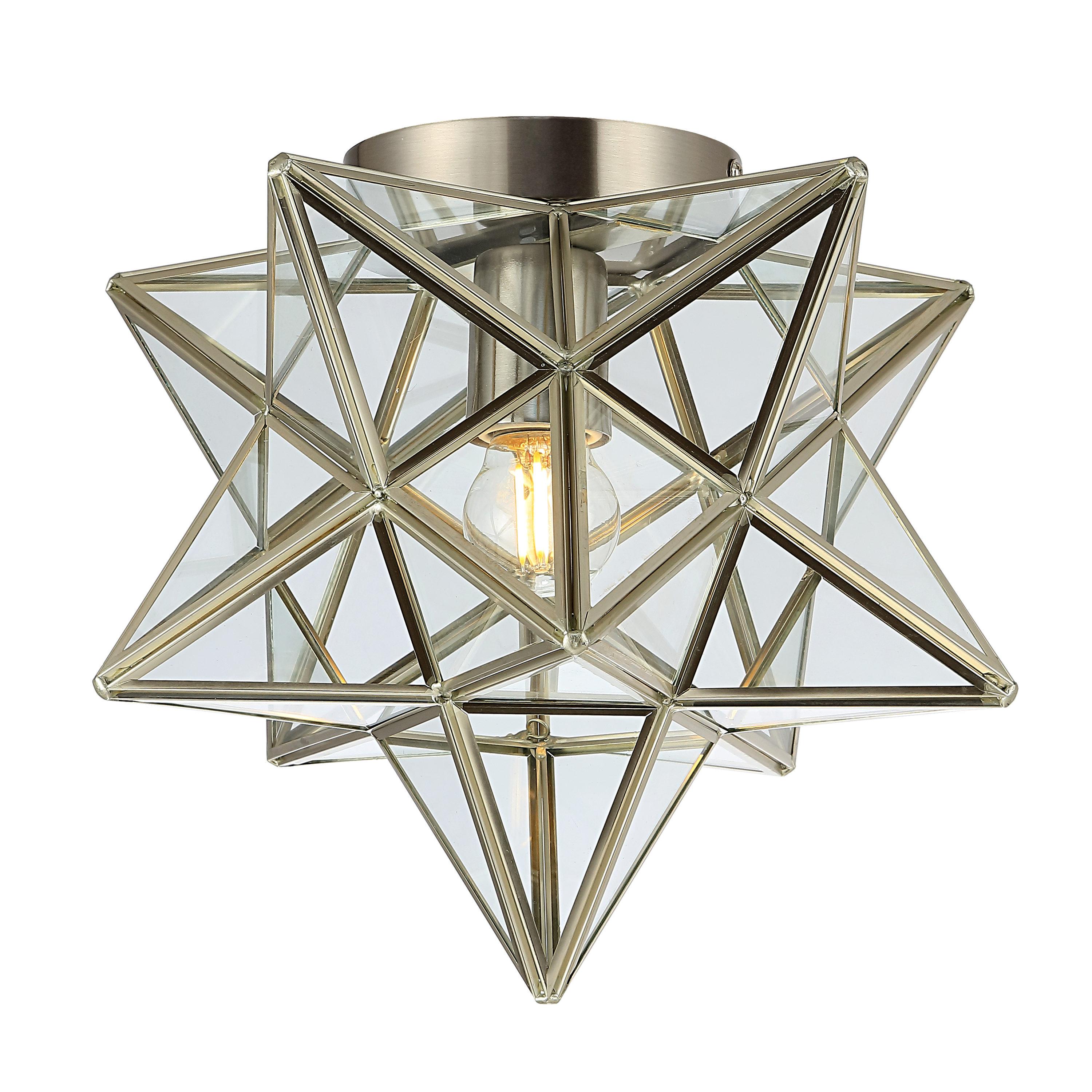 Stella 12" Moravian Star Metal/Glass LED Flush Mount, Nickel