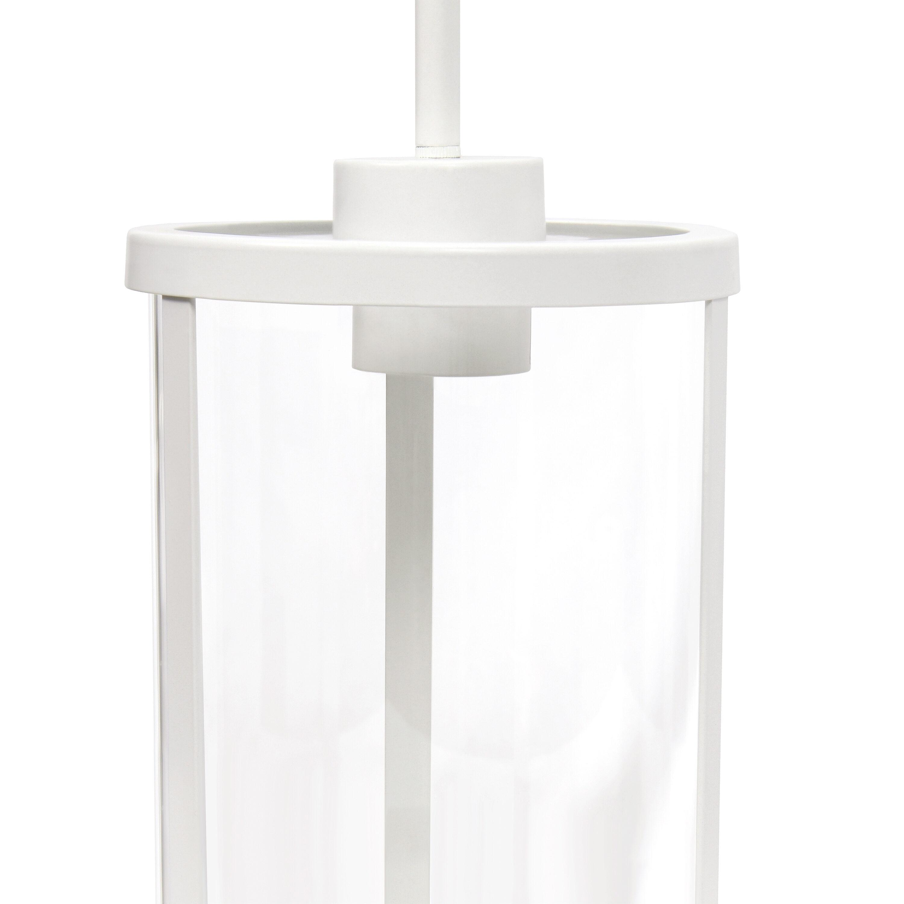 1-Light 9.25" Modern Farmhouse Adjustable Hanging Cylindrical Clear Glass Pendant Fixture with Metal Accent White - Lalia Home: UL Listed