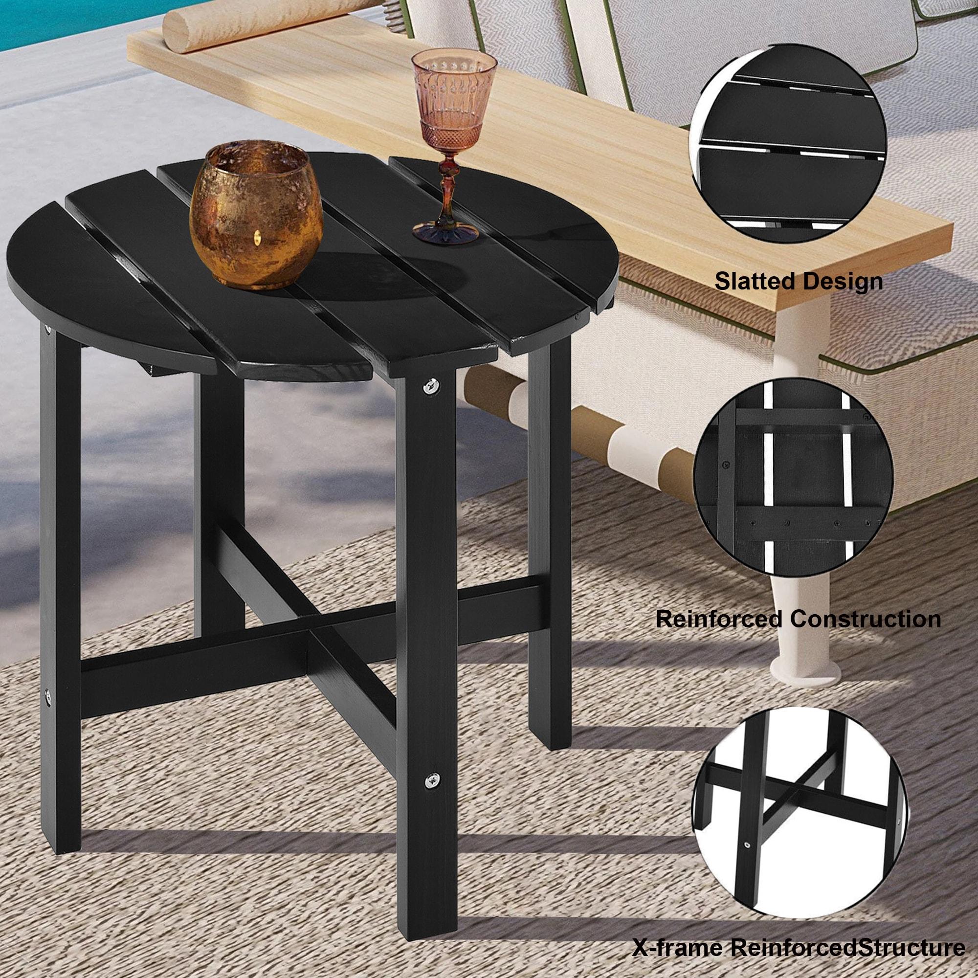 Costway 18'' Patio Round Side End Coffee Table Wooden Slat Garden Deck Black