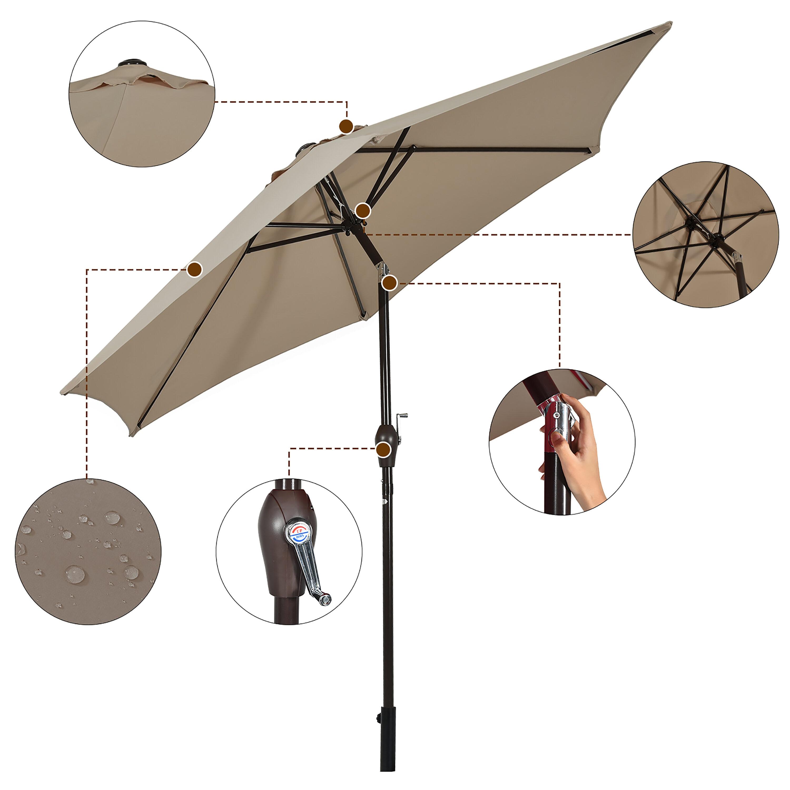 Costway 10Ft Outdoor Market Patio Table Umbrella Push Button Tilt Crank Lift Tan