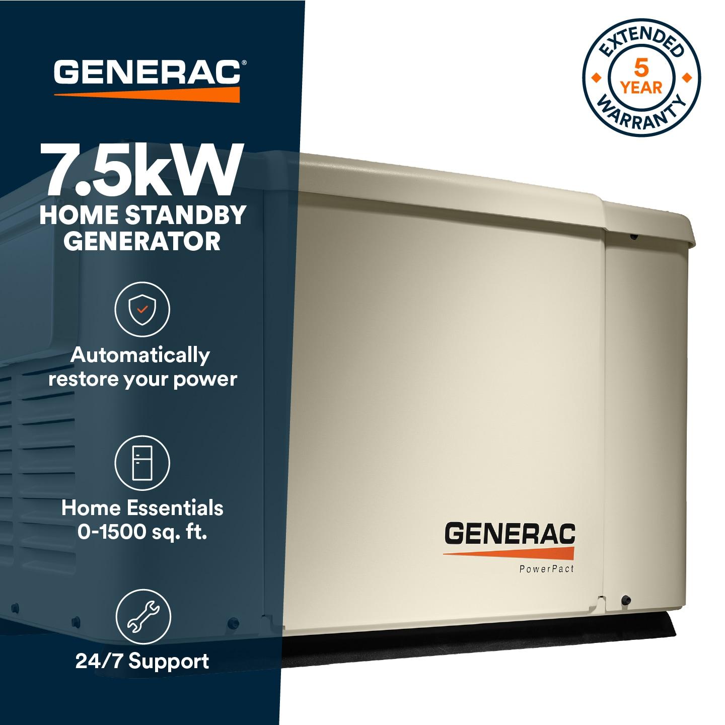 Generac 7.5kW Bisque Steel Standby Generator with Transfer Switch