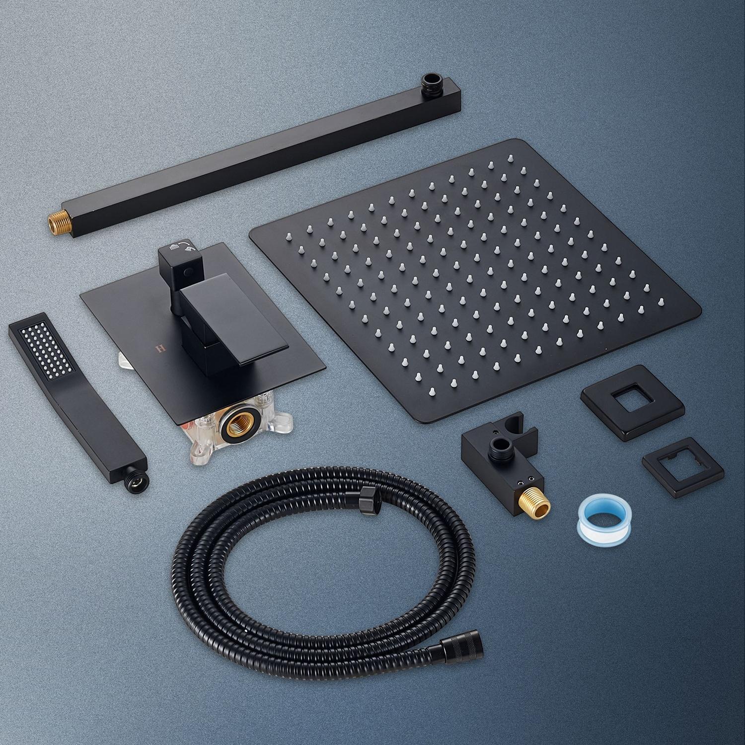 Cobbe Shower System, Matte Black Shower Faucets Sets Complete,Shower System,10 inches Rainfall Shower Head with Handheld, Shower Faucet Set for Bathroom Rough-in Valve Body and Trim Included