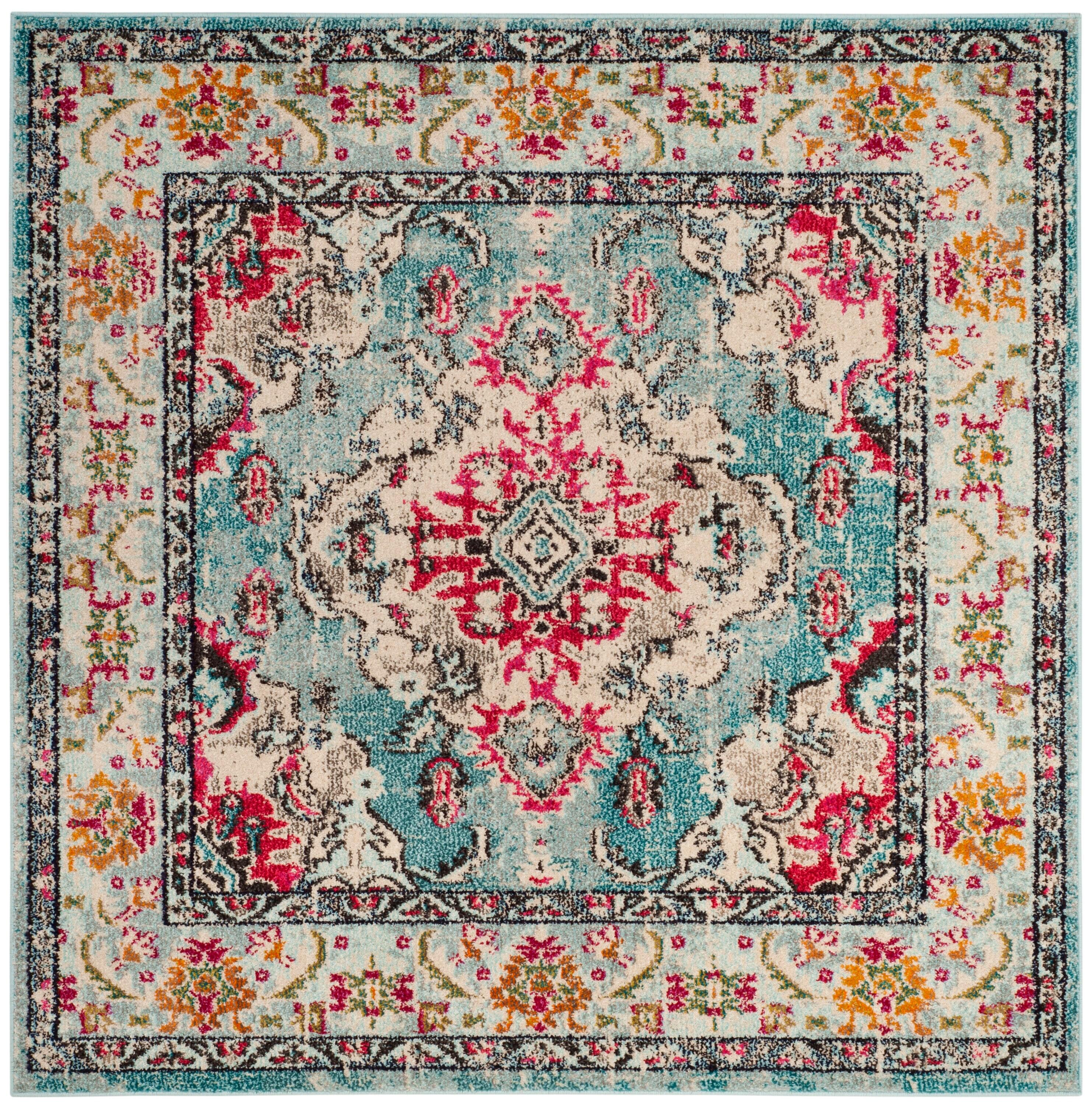 Monaco MNC243 Power Loomed Indoor Area Rug - Light Blue/Fuchsia - 5'x5' - Safavieh.