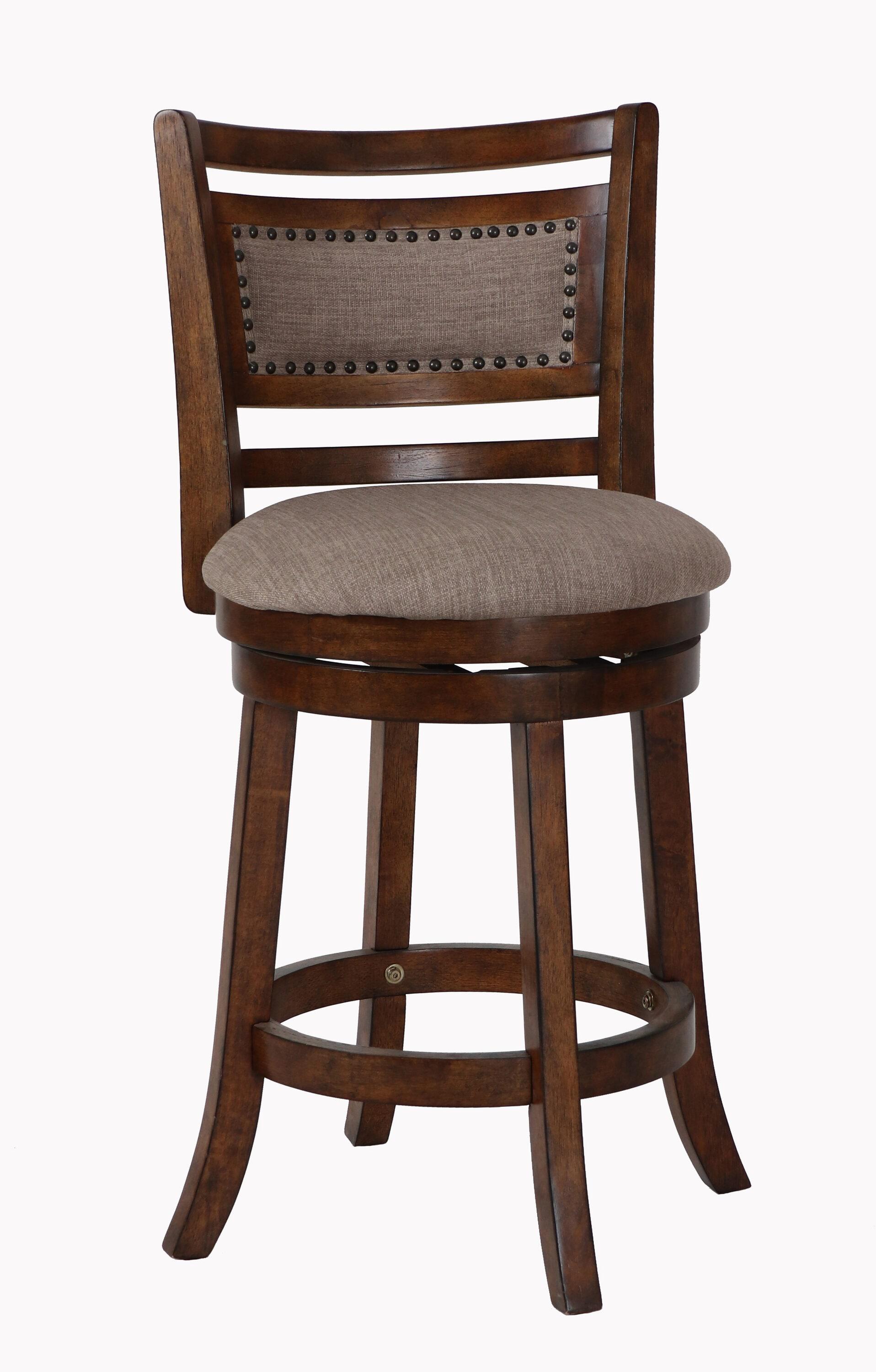 New Classic Furniture, Aberdeen Wood Swivel Bar Stool with Fabric Seat in Dark Brown, Brown