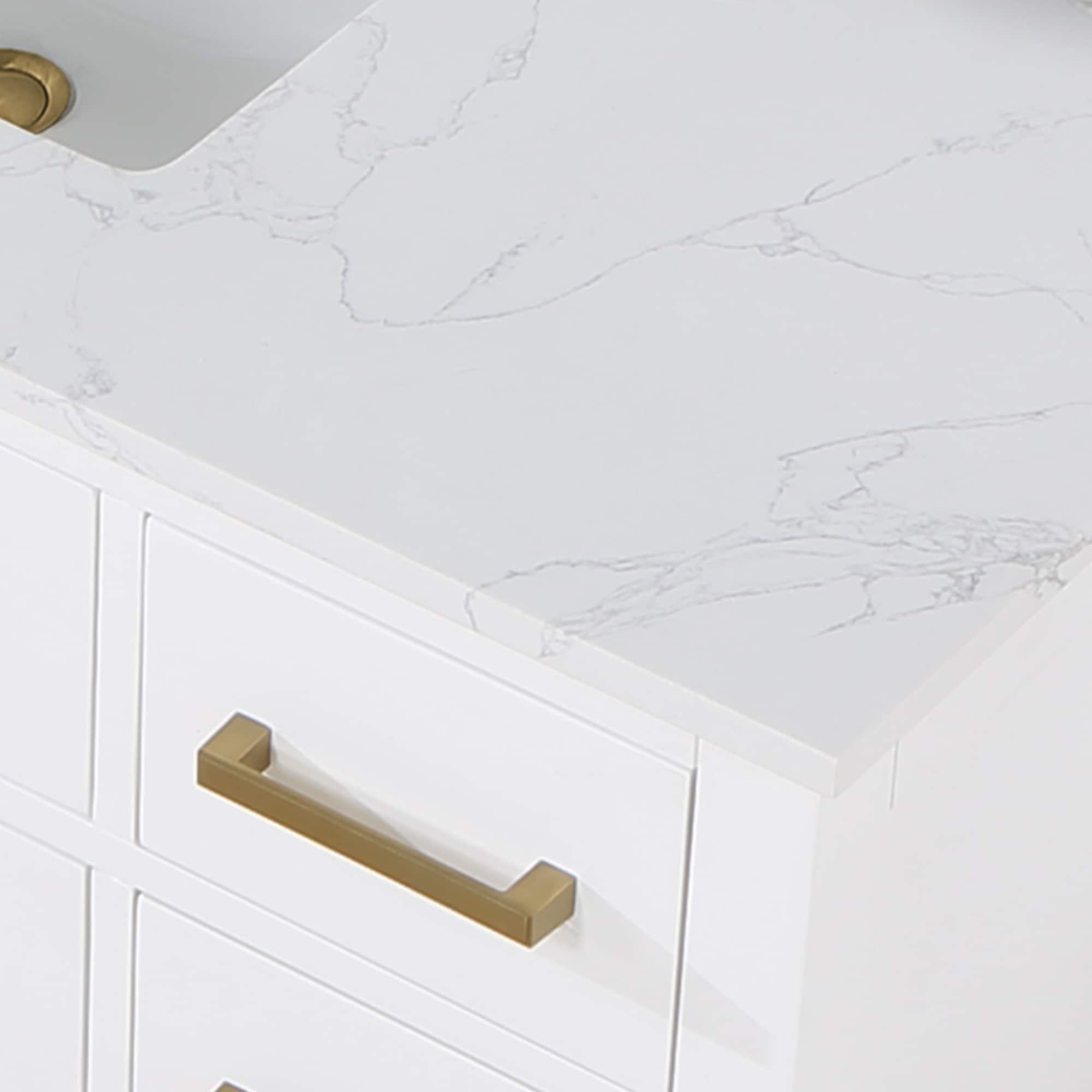 Gavino 48" Wood Vanity in White with Grain White Composite Stone Top and Mirror