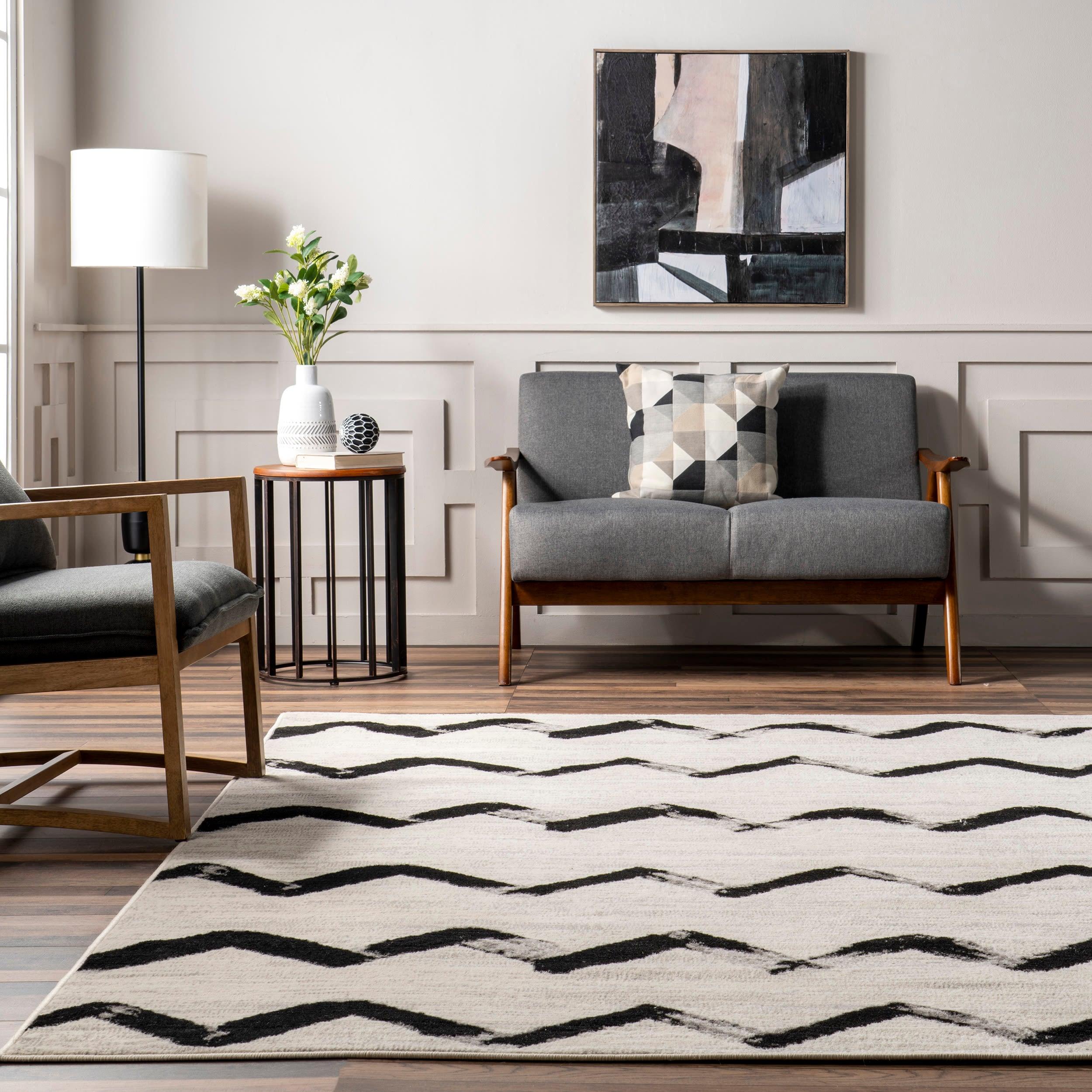 Nuloom Addison Chevron 9x12 Indoor Area Rug for Living Room Bedroom Dining Room Kitchen, Grey/Ivory