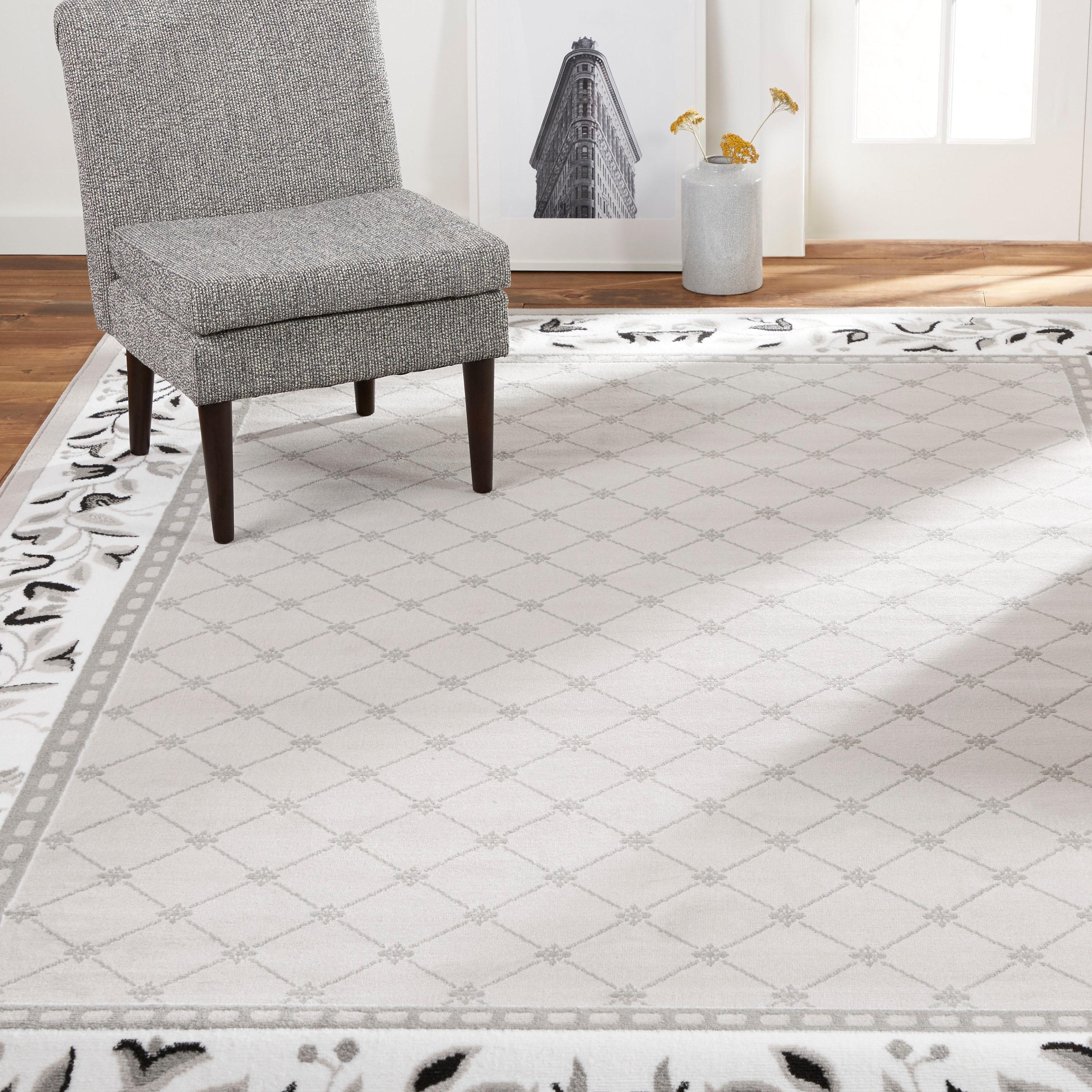 Home Dynamix Premium Aydin Traditional Diamond Floral Area Rug, Grey/Ivory, 3'7"x5'2"