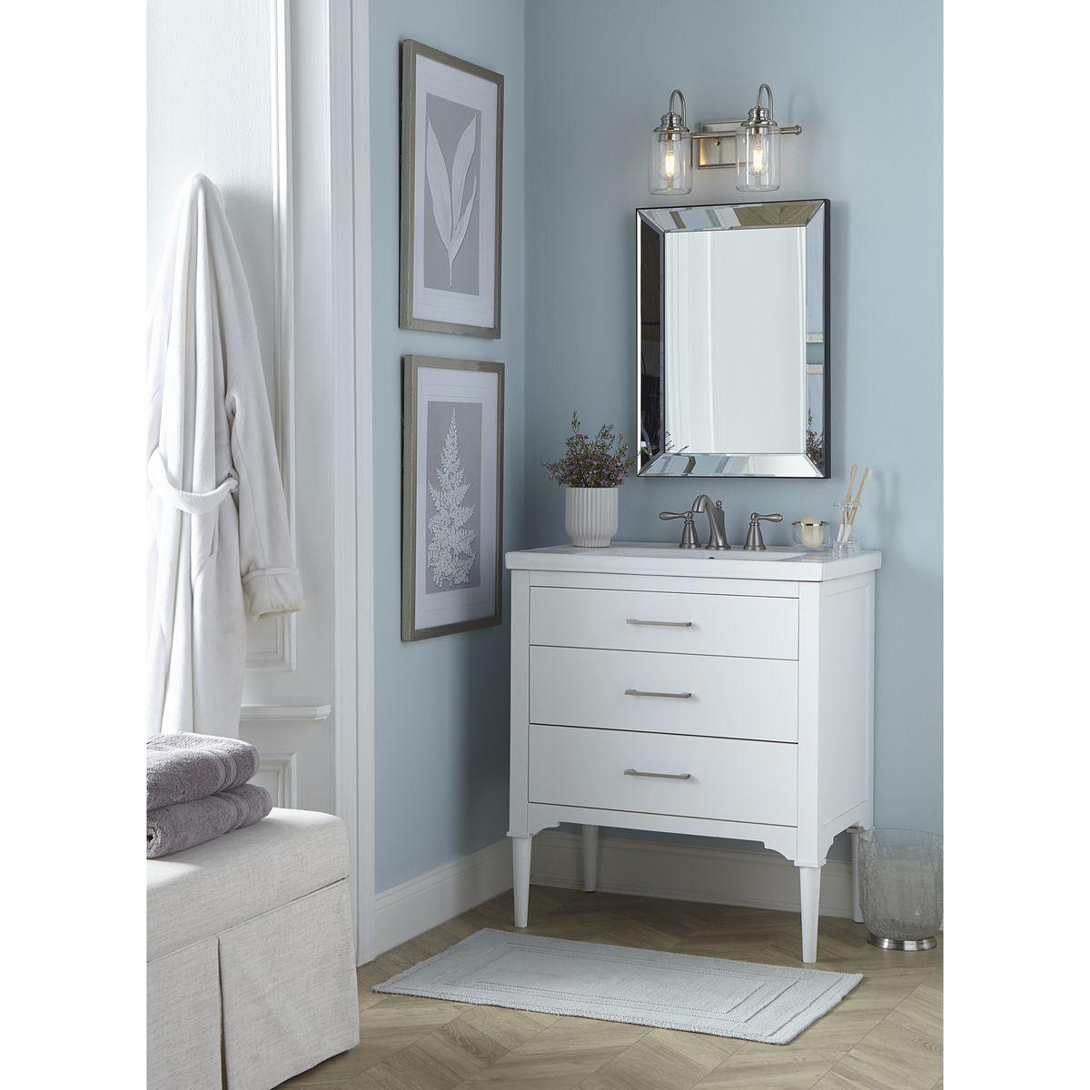 Aiken Collection Two-Light Brushed Nickel Clear Glass Farmhouse Style Bath Vanity Wall Light