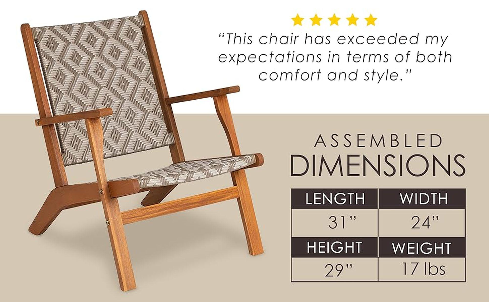 Balkene Home Patio Sense Vega Natural Stain Chair ,Acacia Wood Construction ,Woven Web Seat- Navy Blue Cording