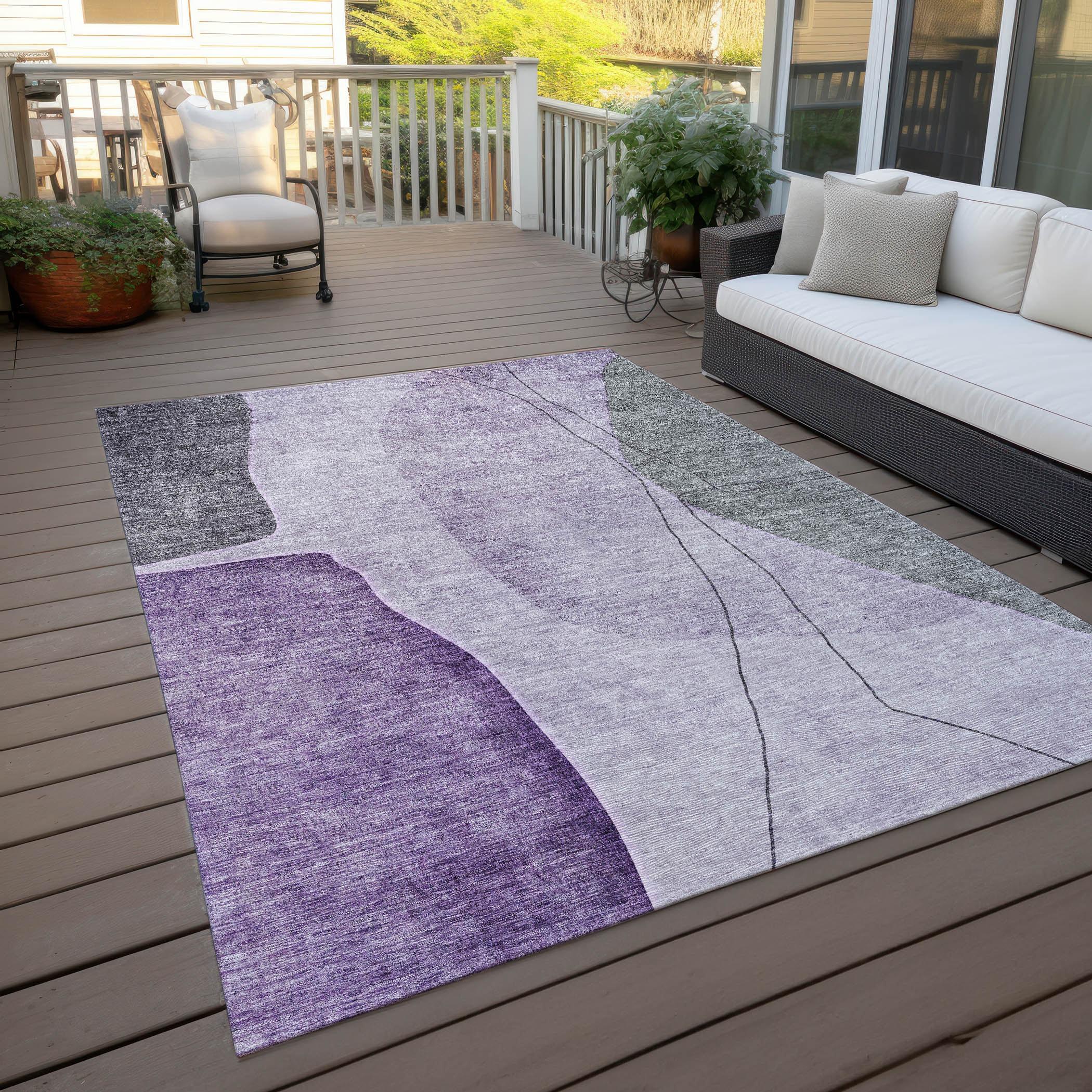 Purple and Gray Abstract 3' x 5' Indoor Outdoor Area Rug