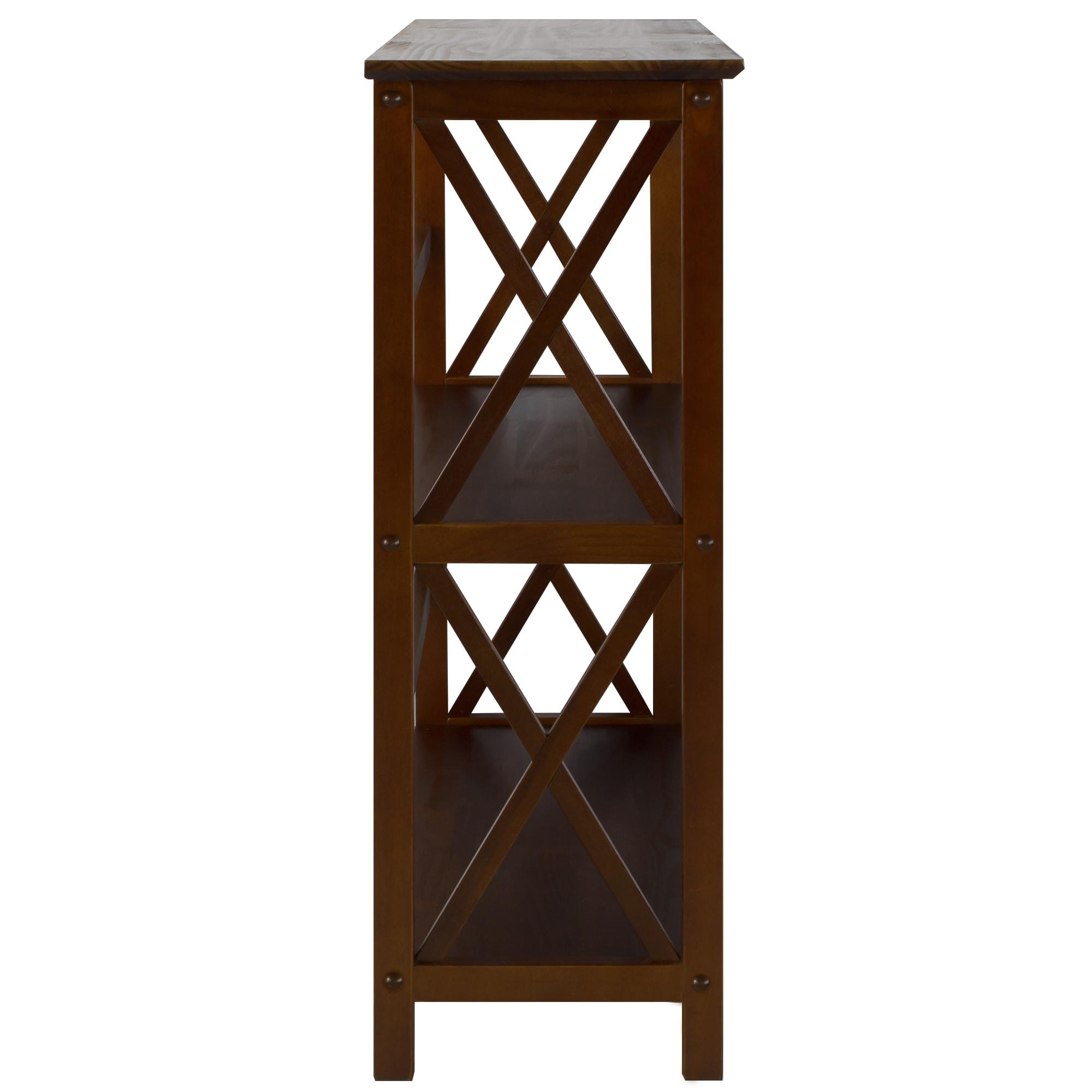 Casual Home 324-34 Soild Wood Montego X Design Style 3 Shelf Bookcase, Walnut