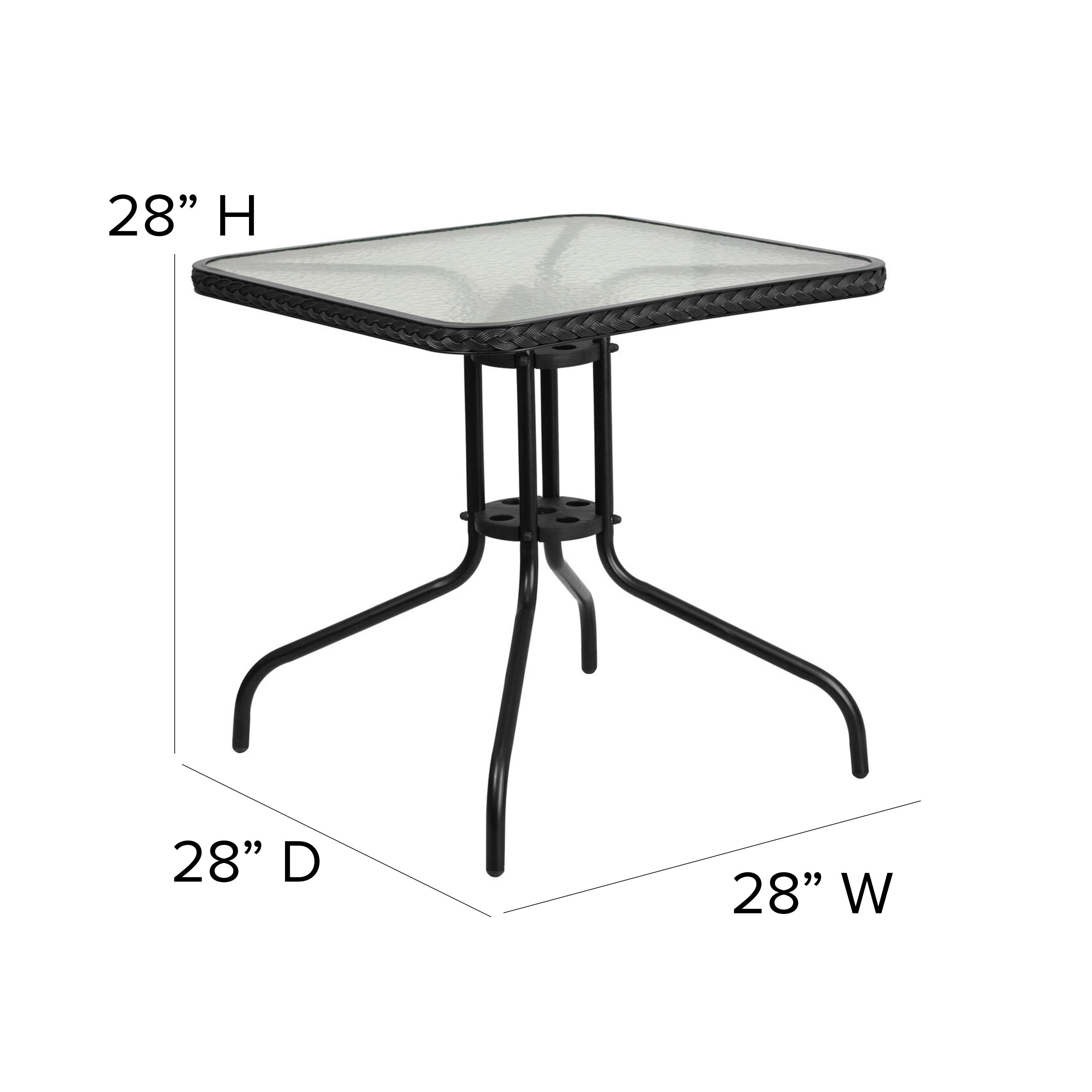 Flash Furniture 28'' Square Tempered Glass Metal Table with Black Rattan Edging