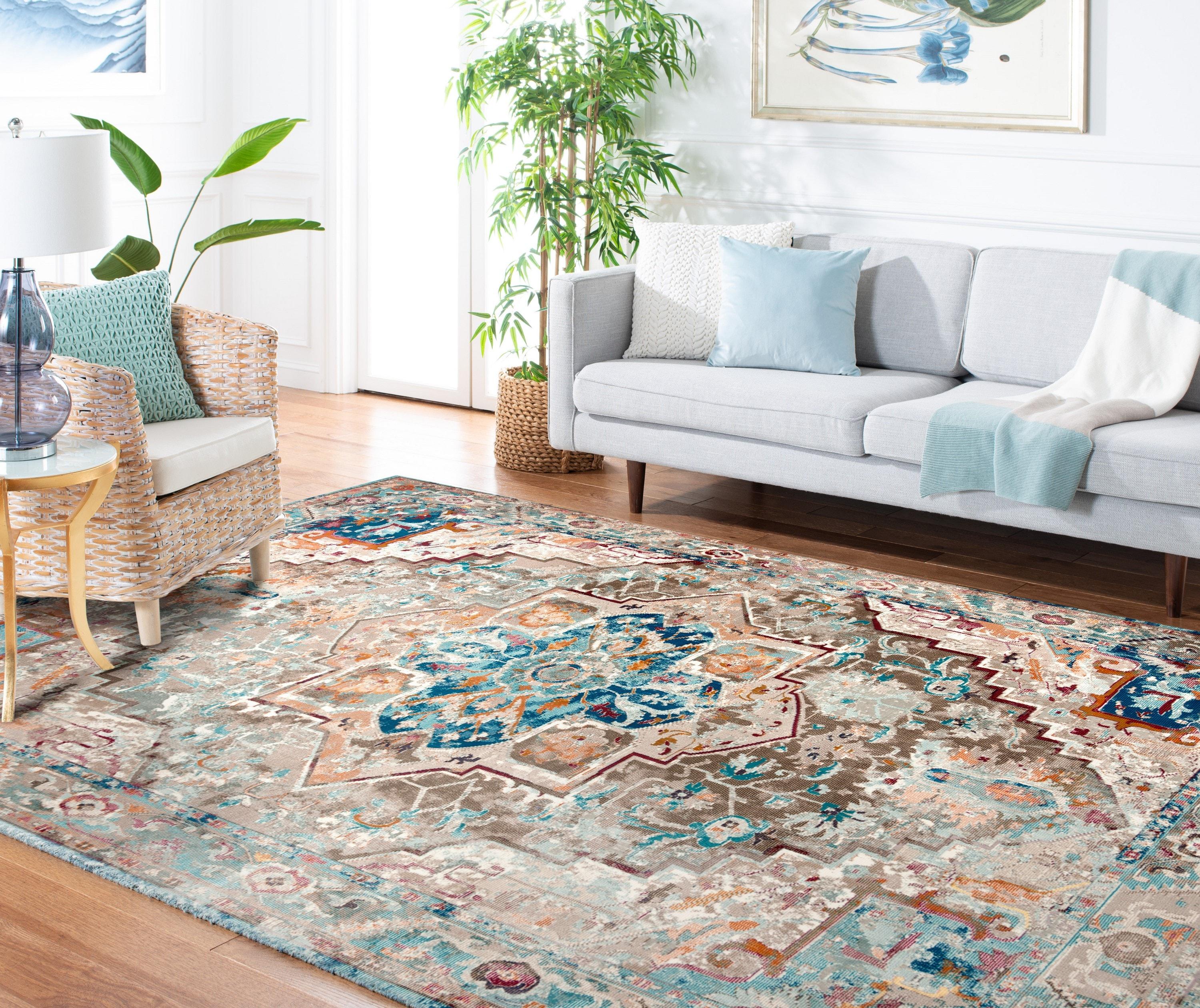 Aria ARA119 Power Loomed Area Rug - Beige/Blue - 10'x14' - Safavieh.