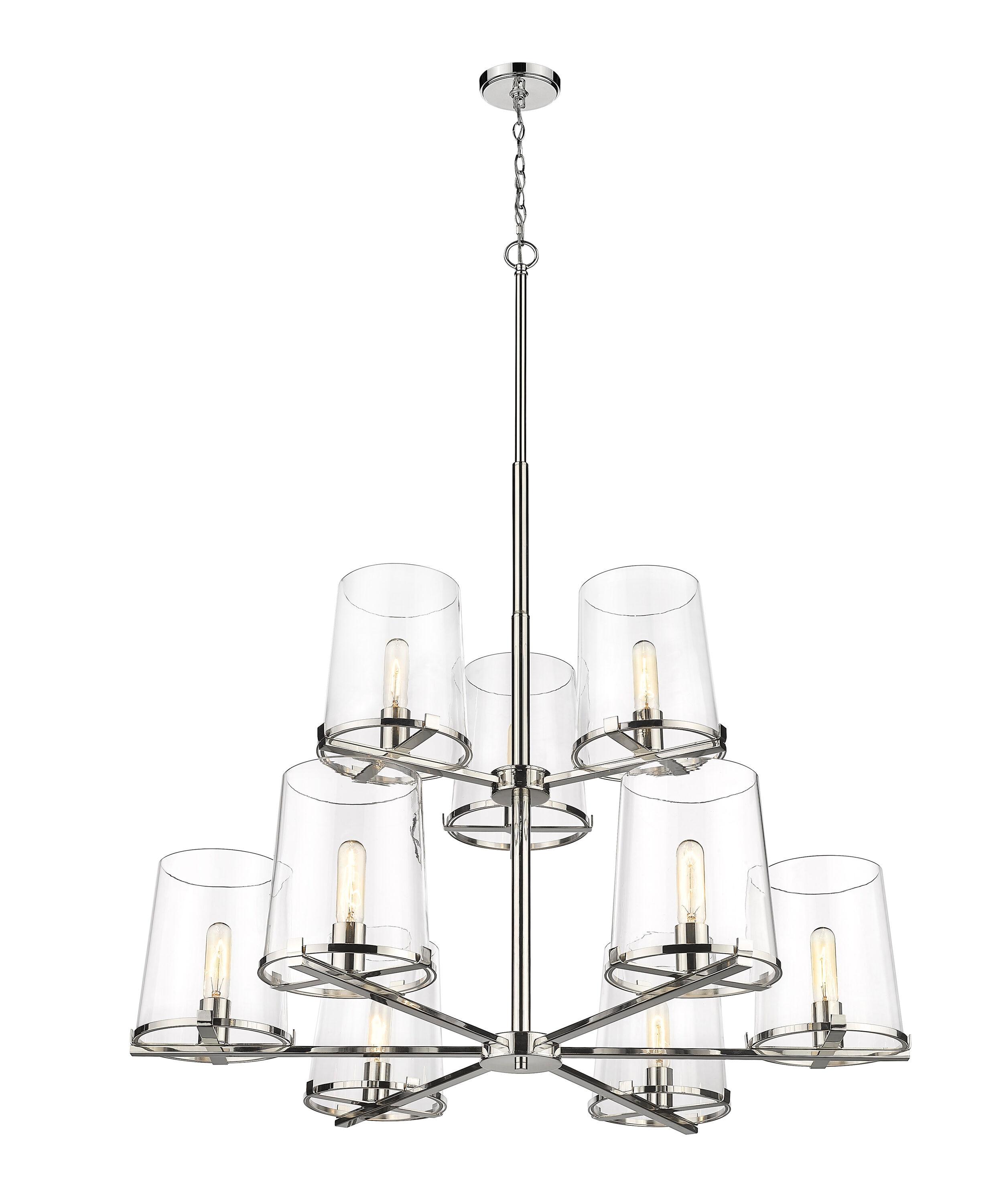 Polished Nickel Dual-Layer 9-Light Chandelier with Clear Glass Shades