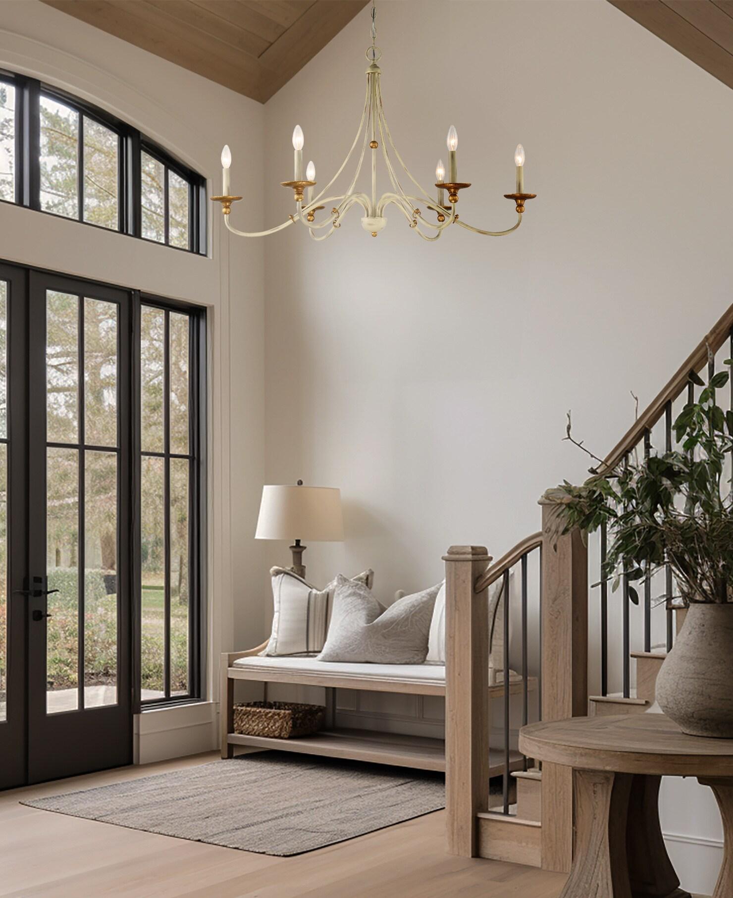 Minka Lavery White Gold Chandelier 40" Wide Farmhouse French 6-Light Fixture for Dining Room House Foyer Kitchen Entryway Bedroom