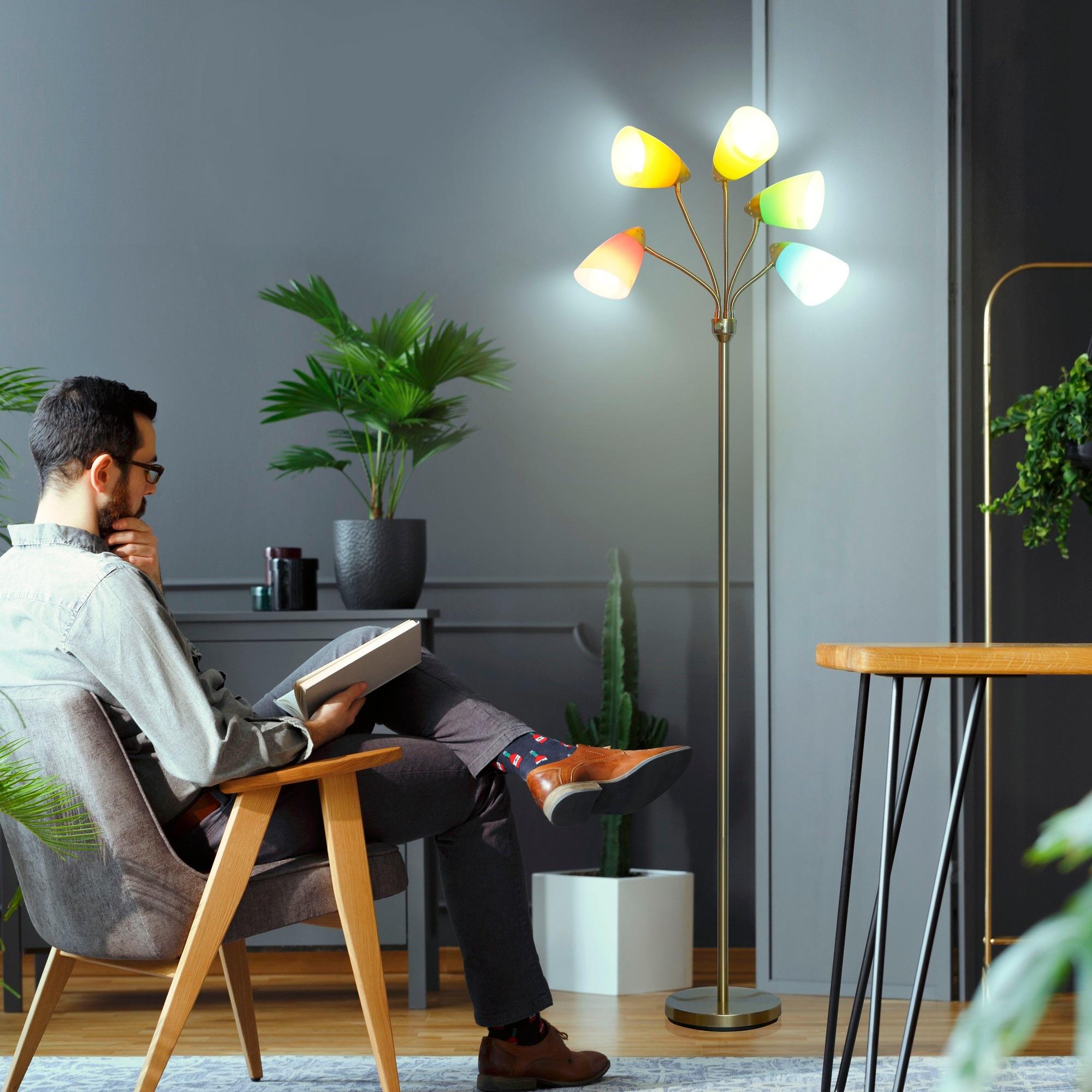 Brightech Medusa 74 in. Modern 5-Light Height Adjustable Gooseneck LED Floor Lamp with 5 Cone Shades