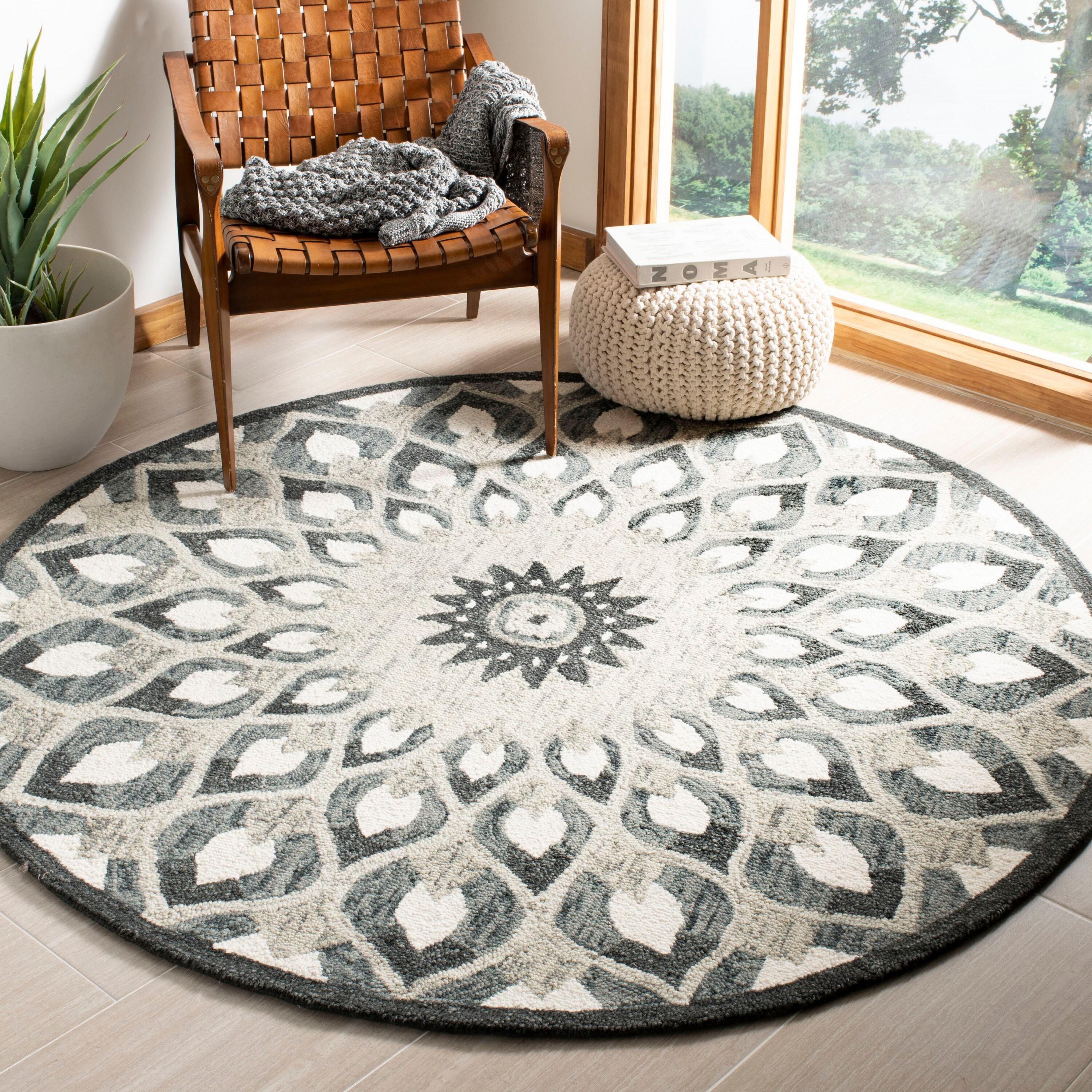 Novelty NOV603 Hand Tufted Area Rug - Charcoal/Ivory - 6' Round - Safavieh.