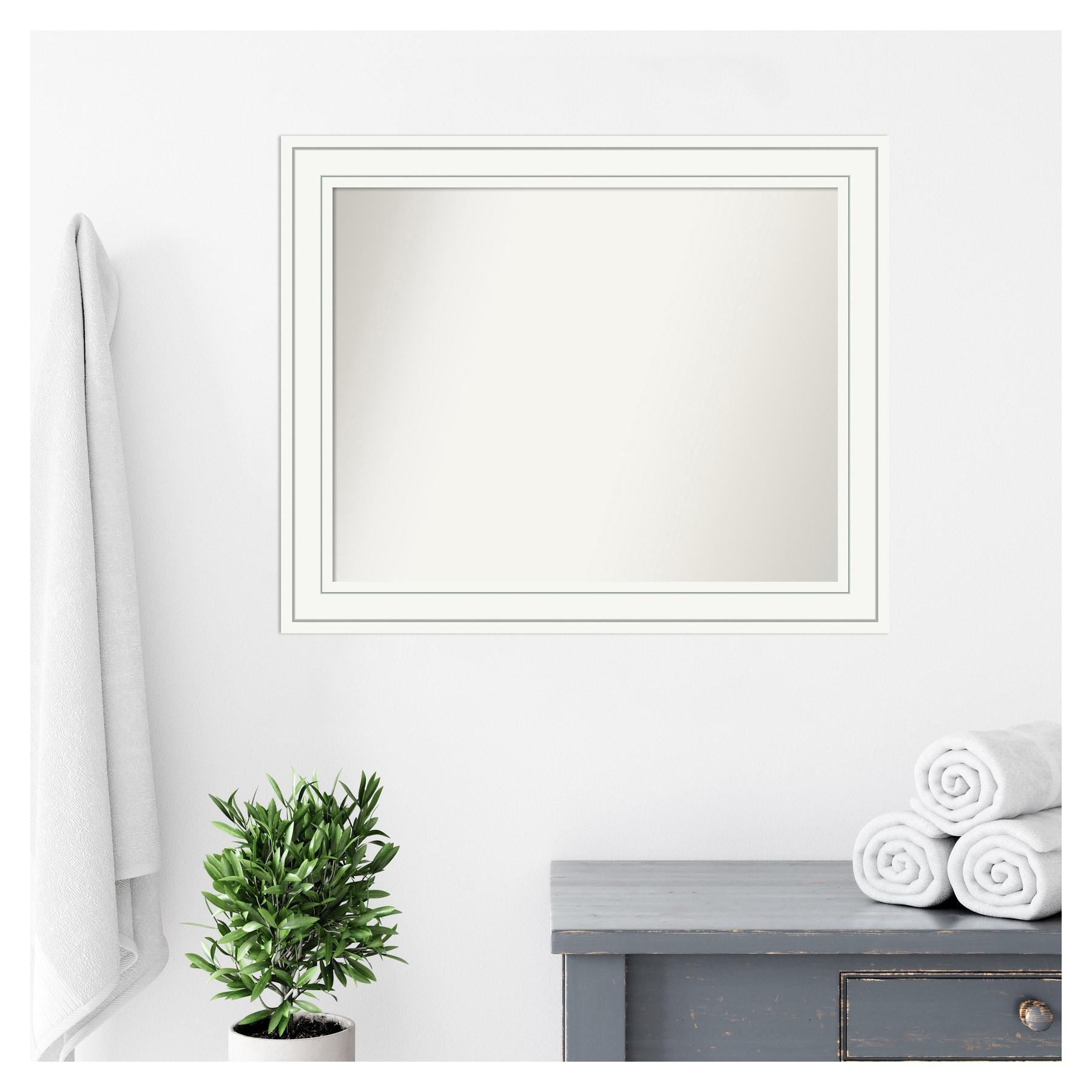 33" x 27" Non-Beveled Craftsman Wood Bathroom Wall Mirror White - Amanti Art: Modern Style, Wall Mounted, Includes Hardware