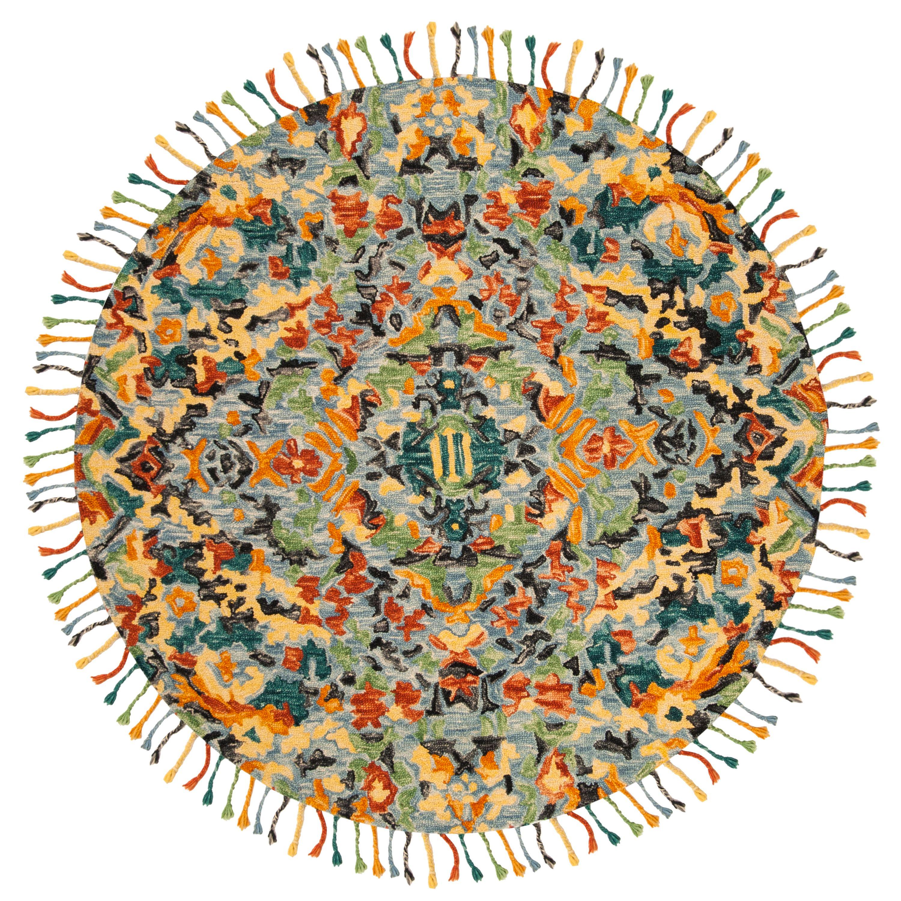 SAFAVIEH Blossom Everitt Floral Wool Fringed Area Rug, Blue/Multi, 8' x 8' Round