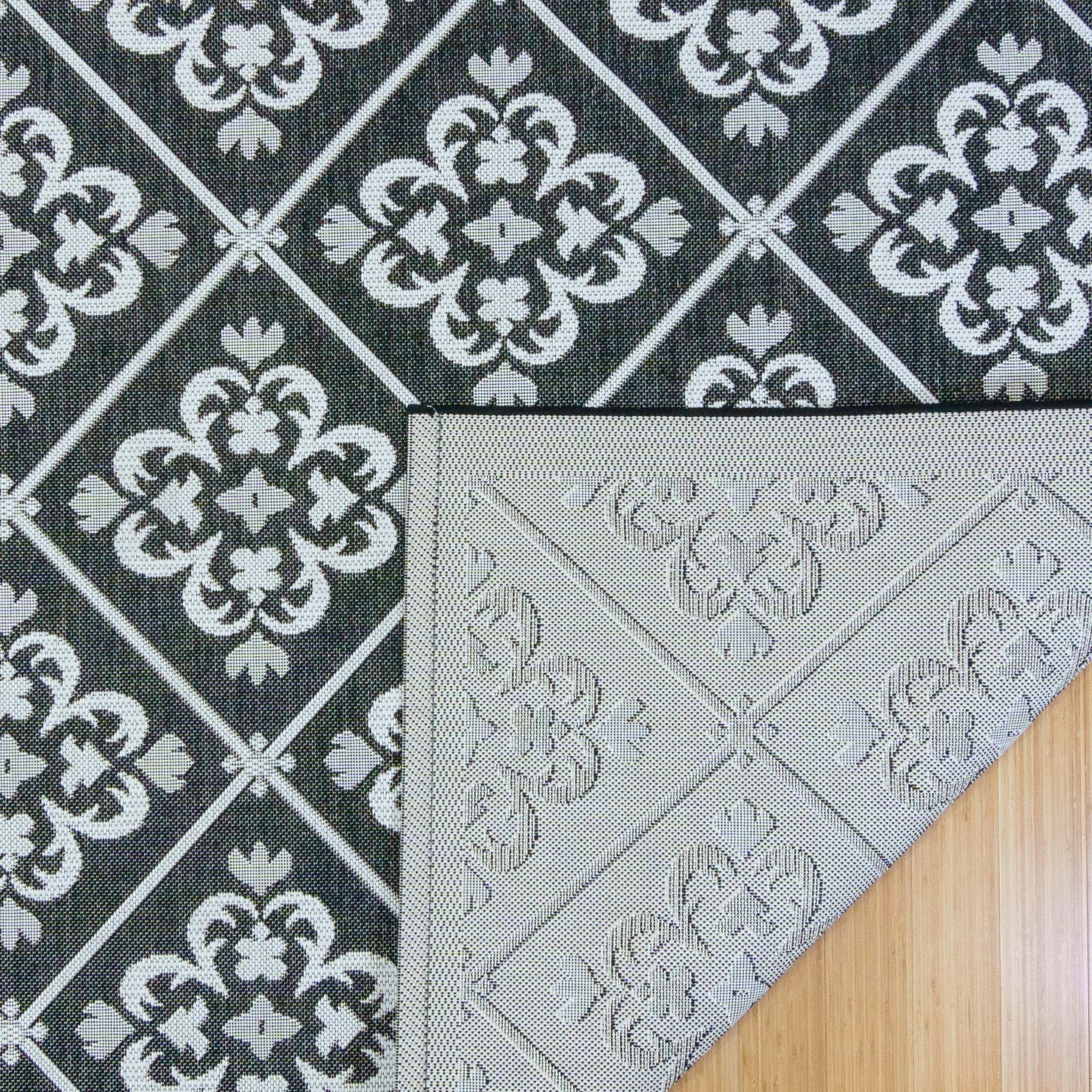 Gertmenian Paseo Bran Black/White Transitional Checkered Medallion Indoor/Outdoor Flatweave Area Rug