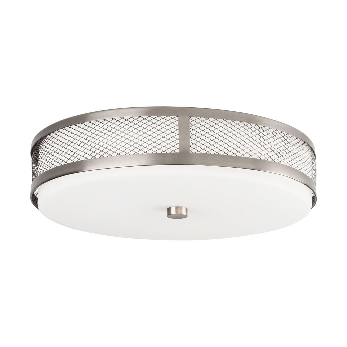 Transitional 13'' LED Drum Flush Mount in Brushed Nickel with Opal Etched Glass