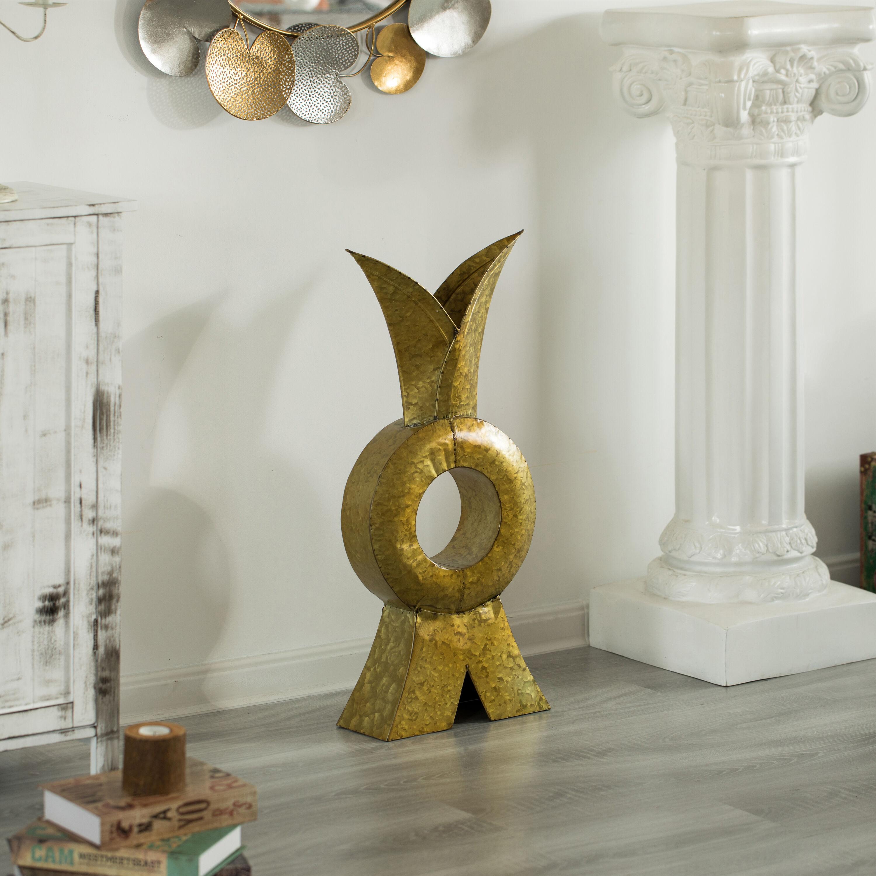 Uniquewise Style Galvanized Gold Metal Design Large Floor Vase for Entryway, Living Room, or Dining Room - Vase for Flowers, Branches, or Greenery