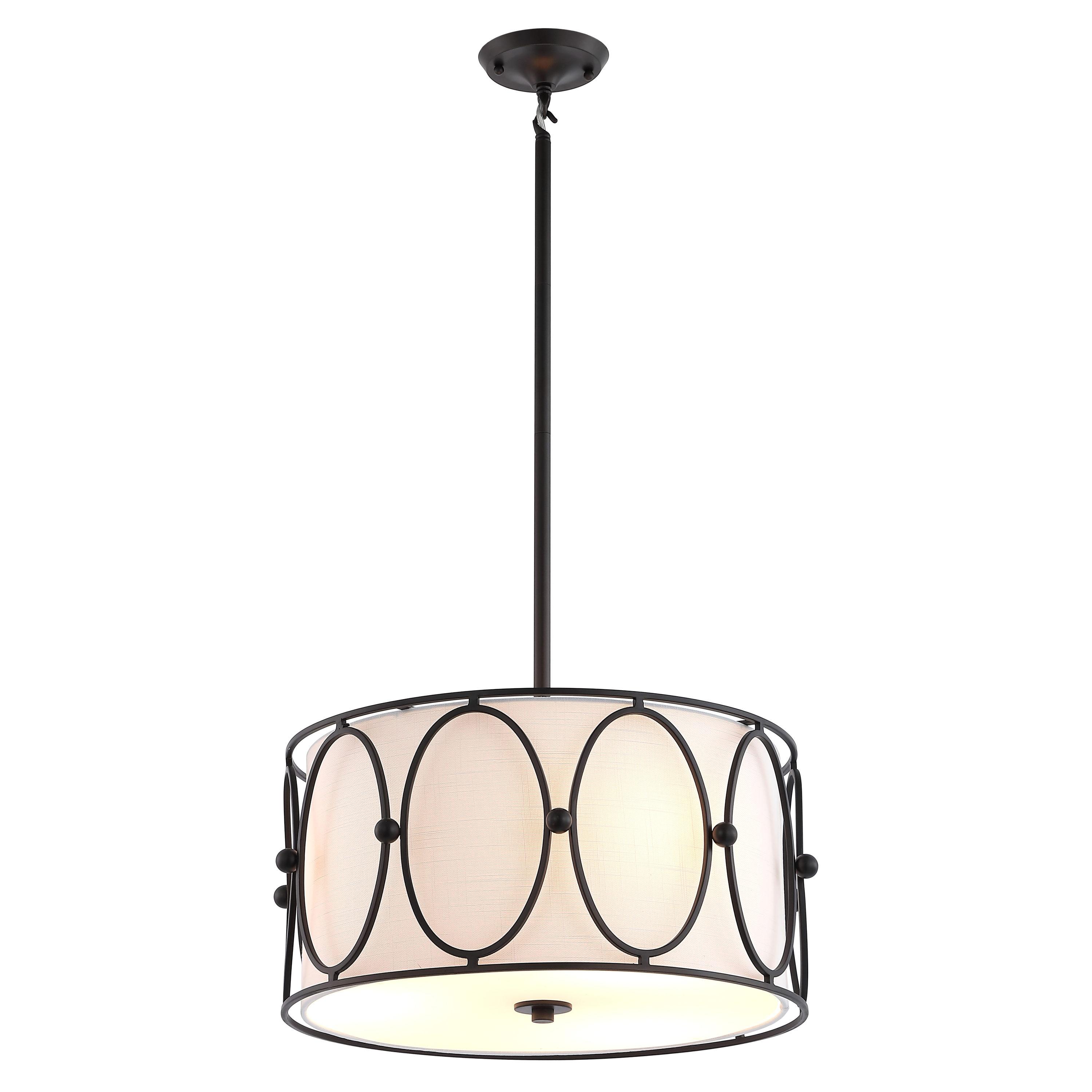 Violetta Coastal-Transitional 19" LED Drum Pendant in Oil-Rubbed Bronze with White Shade