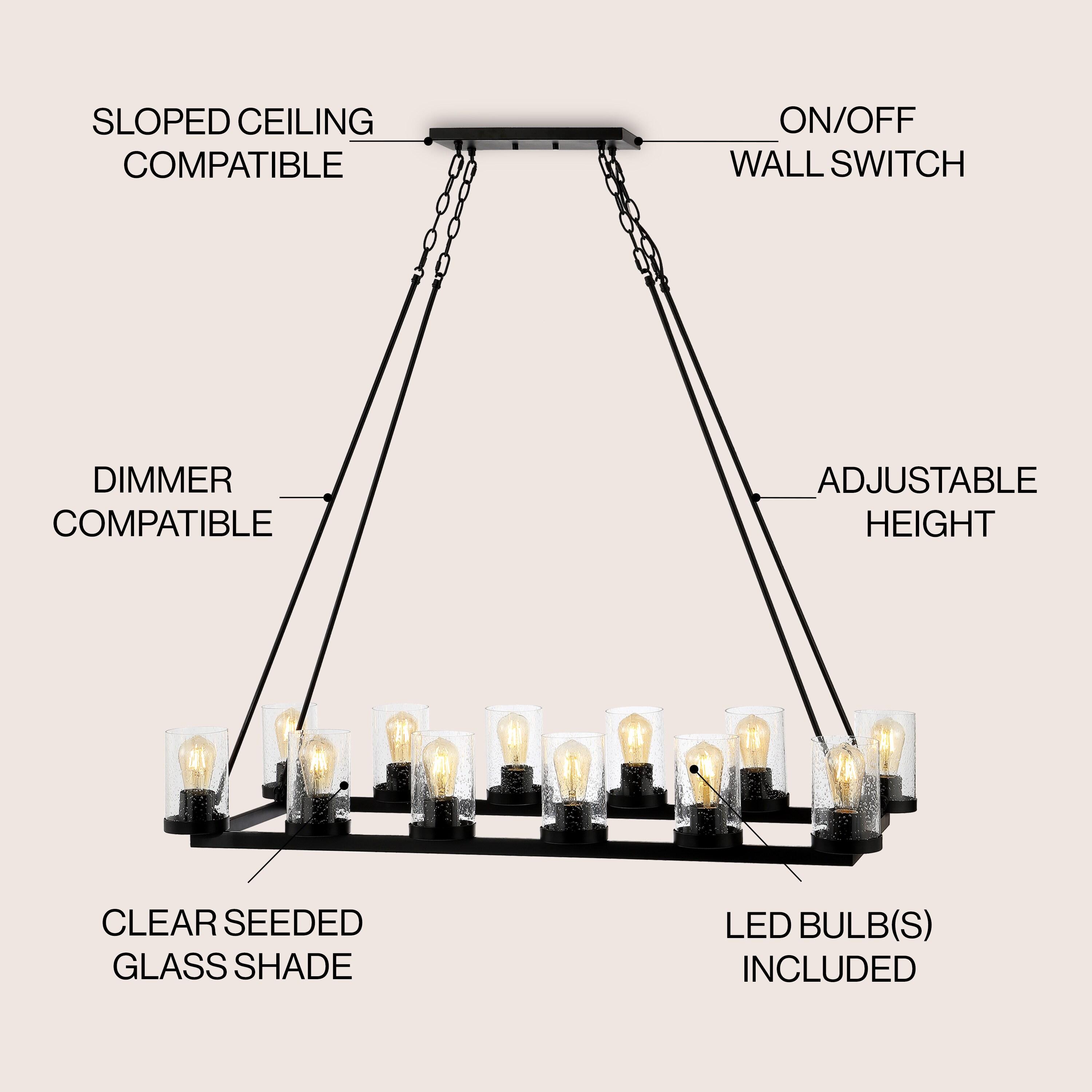 JONATHAN Y JYL7555A Coronet 45.5" 12-Light Seeded Glass/Iron Rustic Farmhouse Rectangular LED Candelier, Industrial, Vintage for living room, dinning room, bedroom Bulb Included, Oil Rubbed Bronze