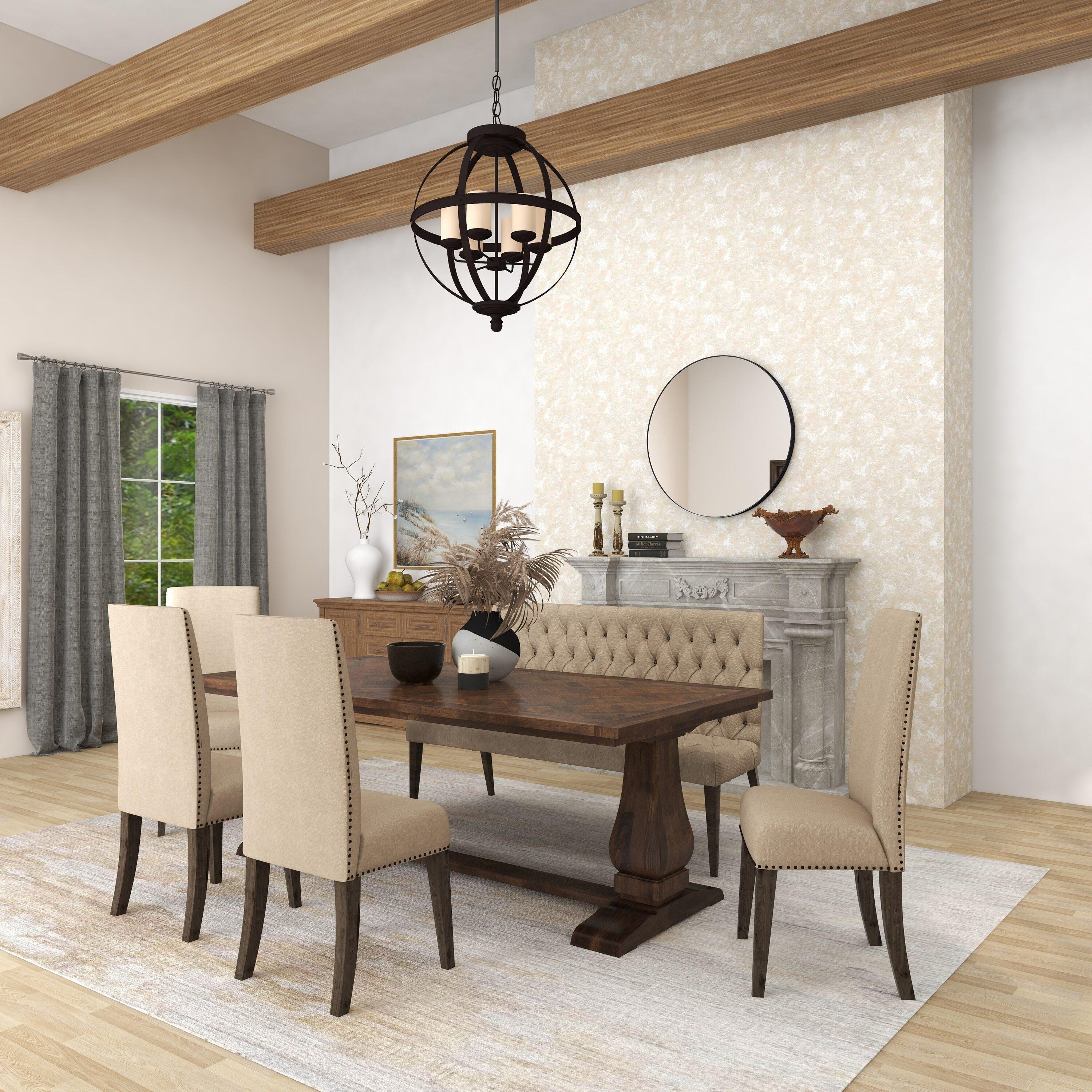 DecMode 84" x 30" Brown Mango Wood Dining Table with Parquet Inlay, 1-Piece