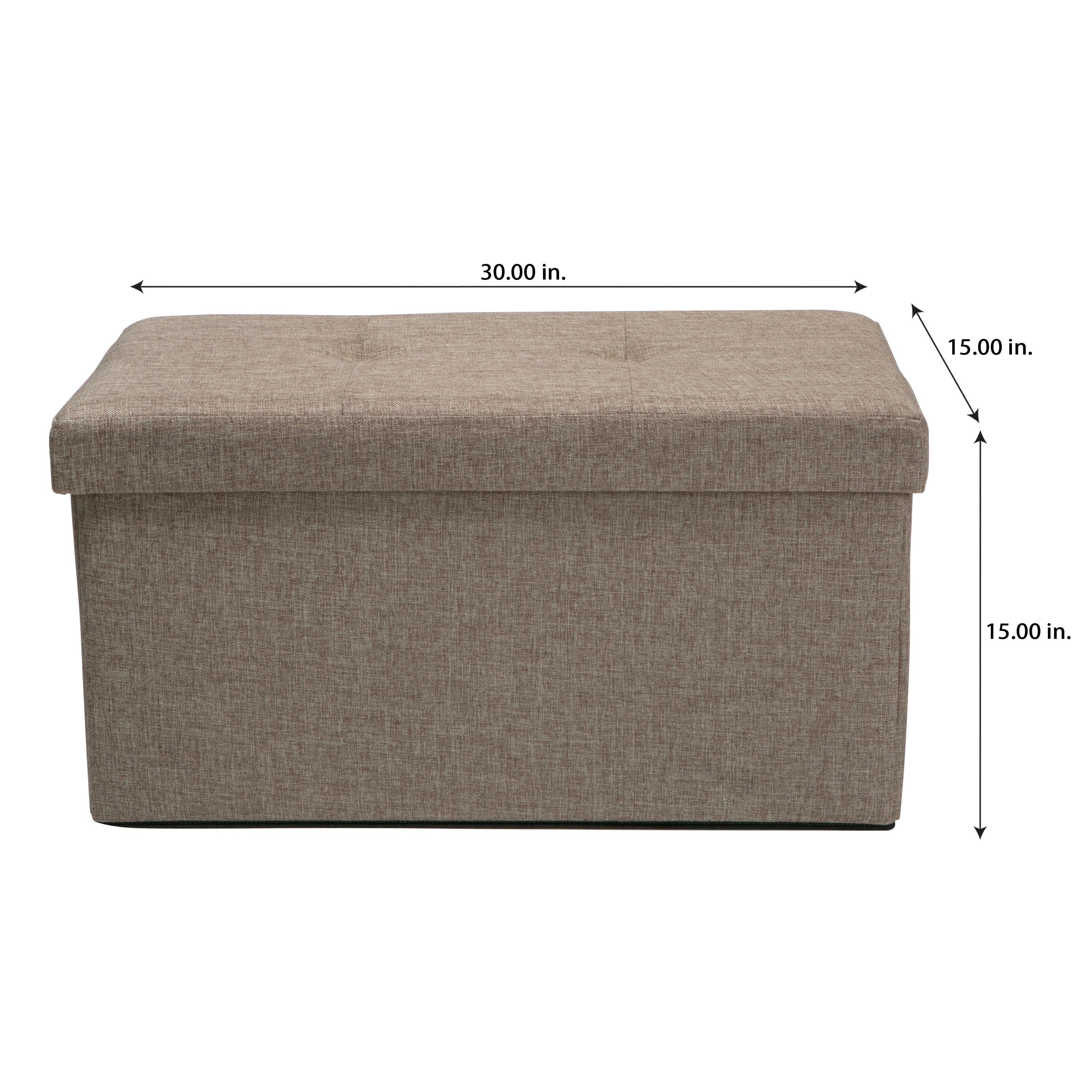 Simplify Faux Linen Double Folding Storage Ottoman, Natural Beige