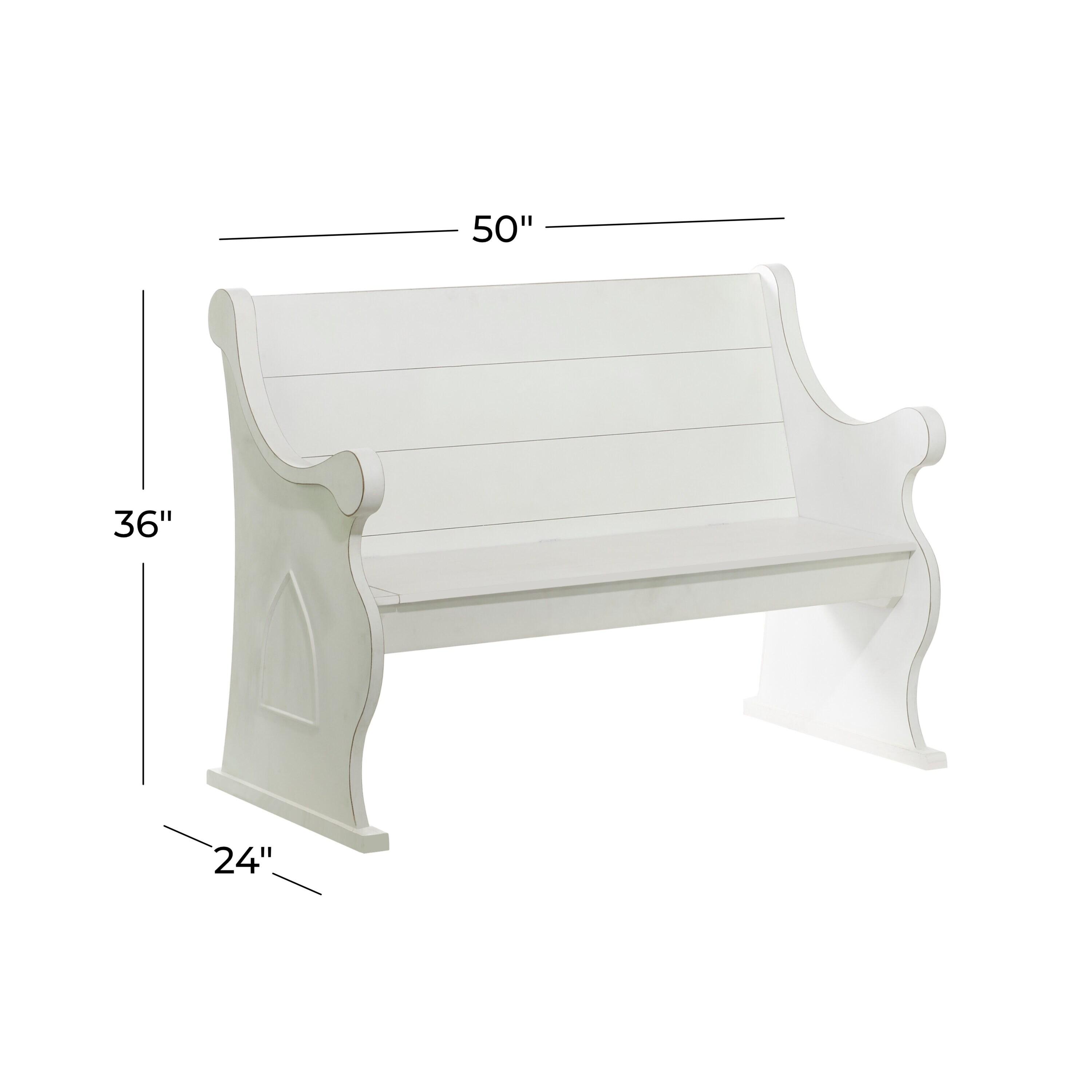 DecMode Wood Storage Bench with Scrolled Armrests, White