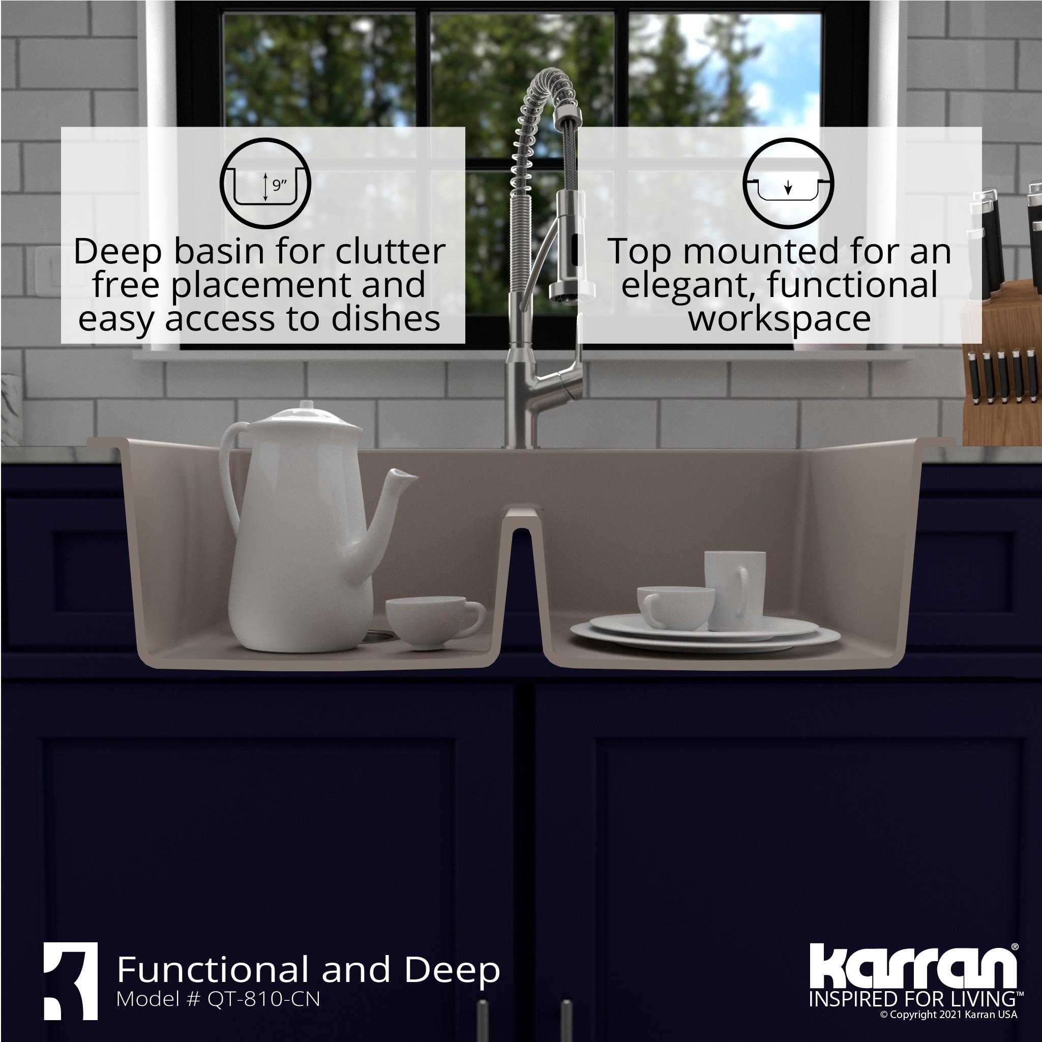 Karran Quartz 33'' X 22'' 50/50 Double Bowl Composite Drop-in Kitchen Sink