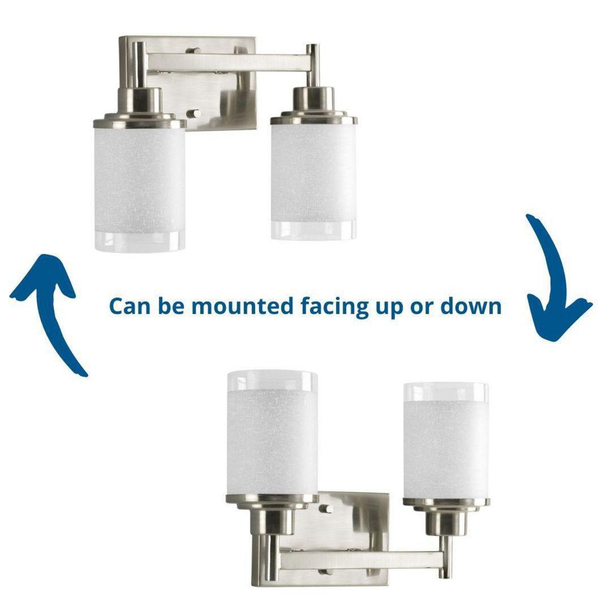 Progress Lighting Alexa Collection 2-Light Bath Fixture, Brushed Nickel, White Linen Glass Shade