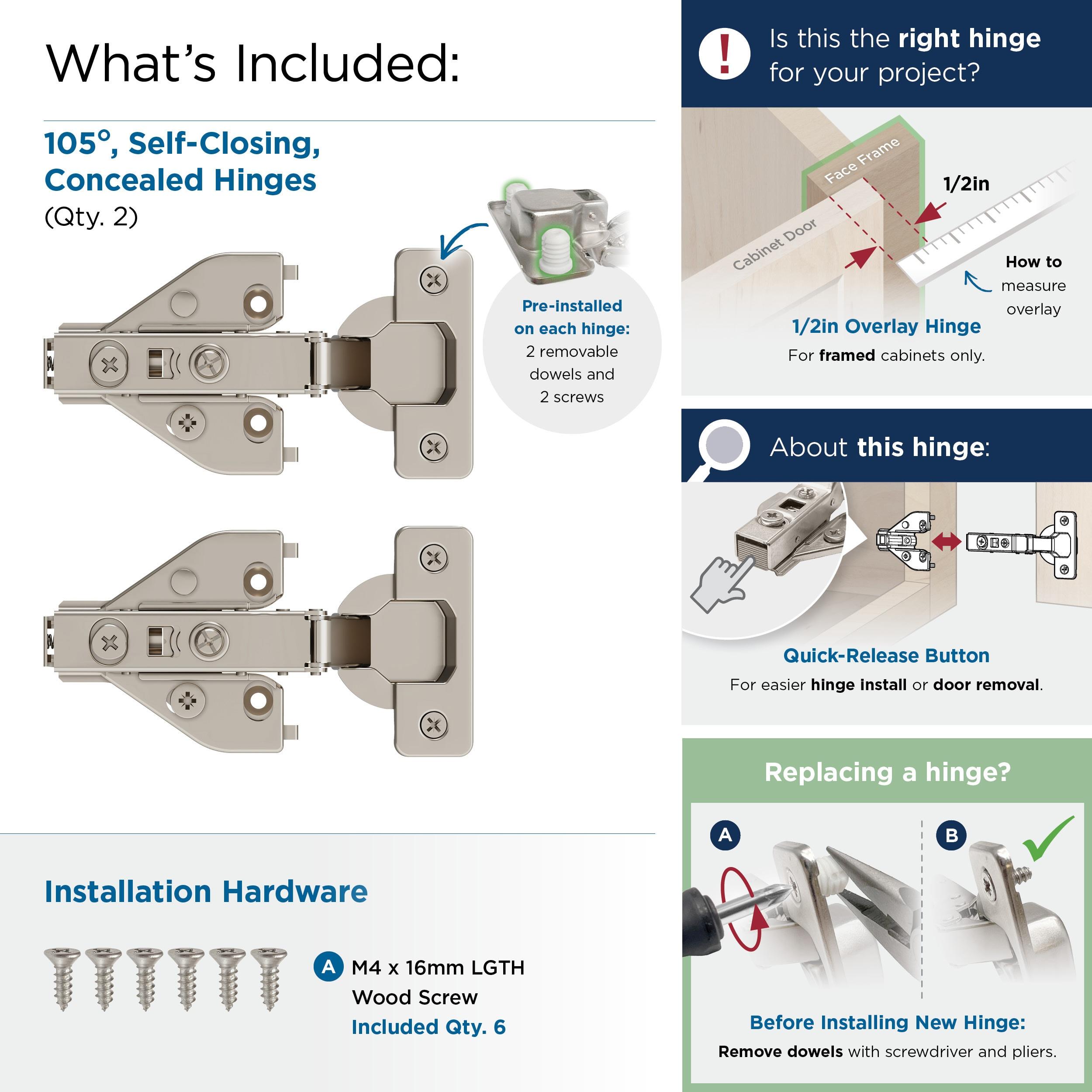 1/2 inch (13mm) Overlay Face Frame Self Close Euro Concealed Cabinet Hinge - 1 Pair