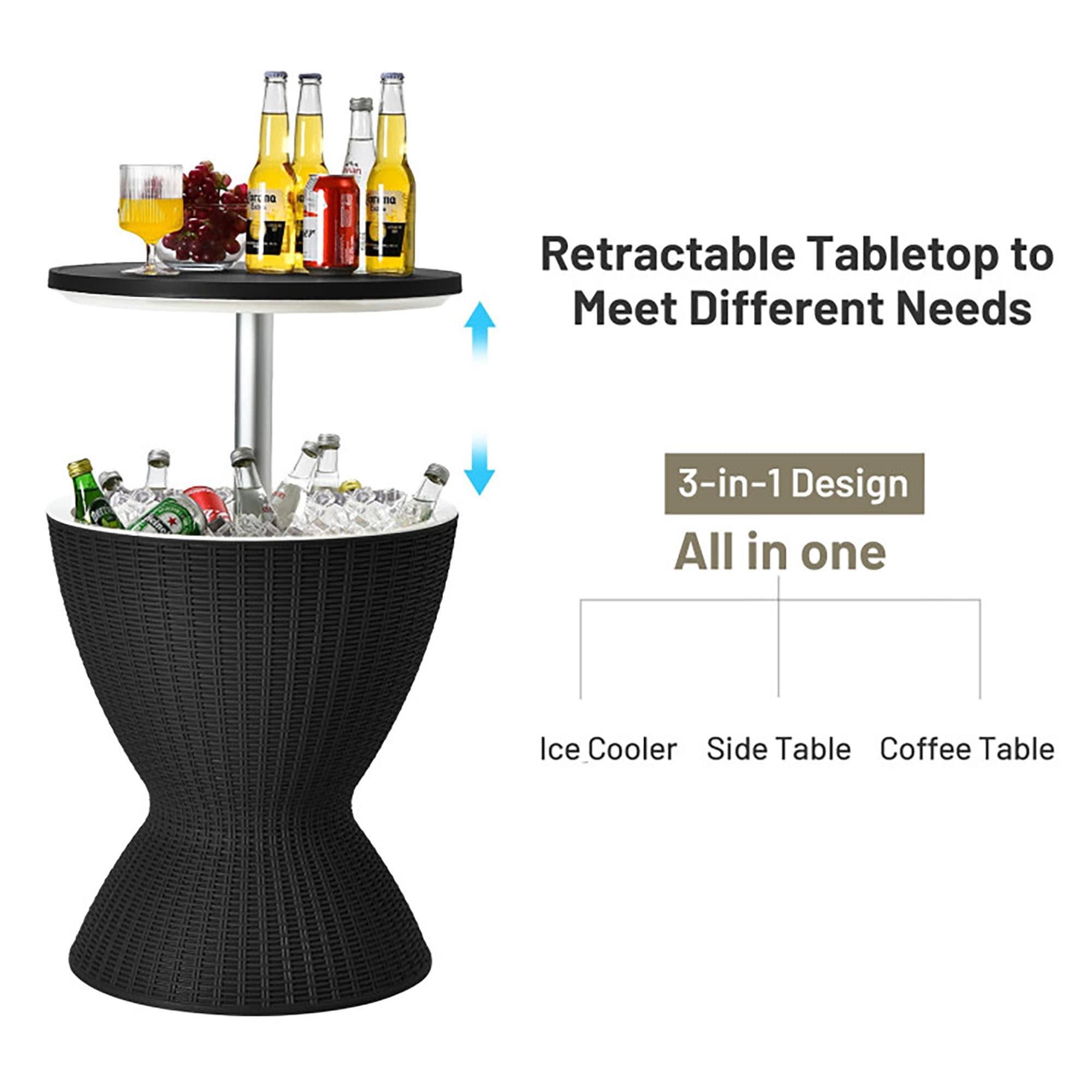 Costway 8 Gallon 3 in 1 Patio Rattan Cooler Bar Table Adjust Ice Bucket Black