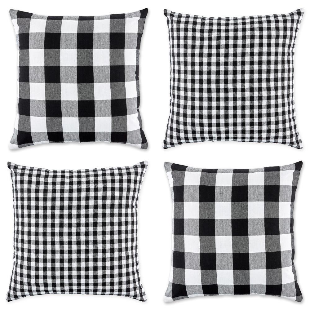 4pk 18"x18" Gingham Buffalo Check Assorted Square Throw Pillow Covers Black/White - Design Imports: Cotton, Machine Washable