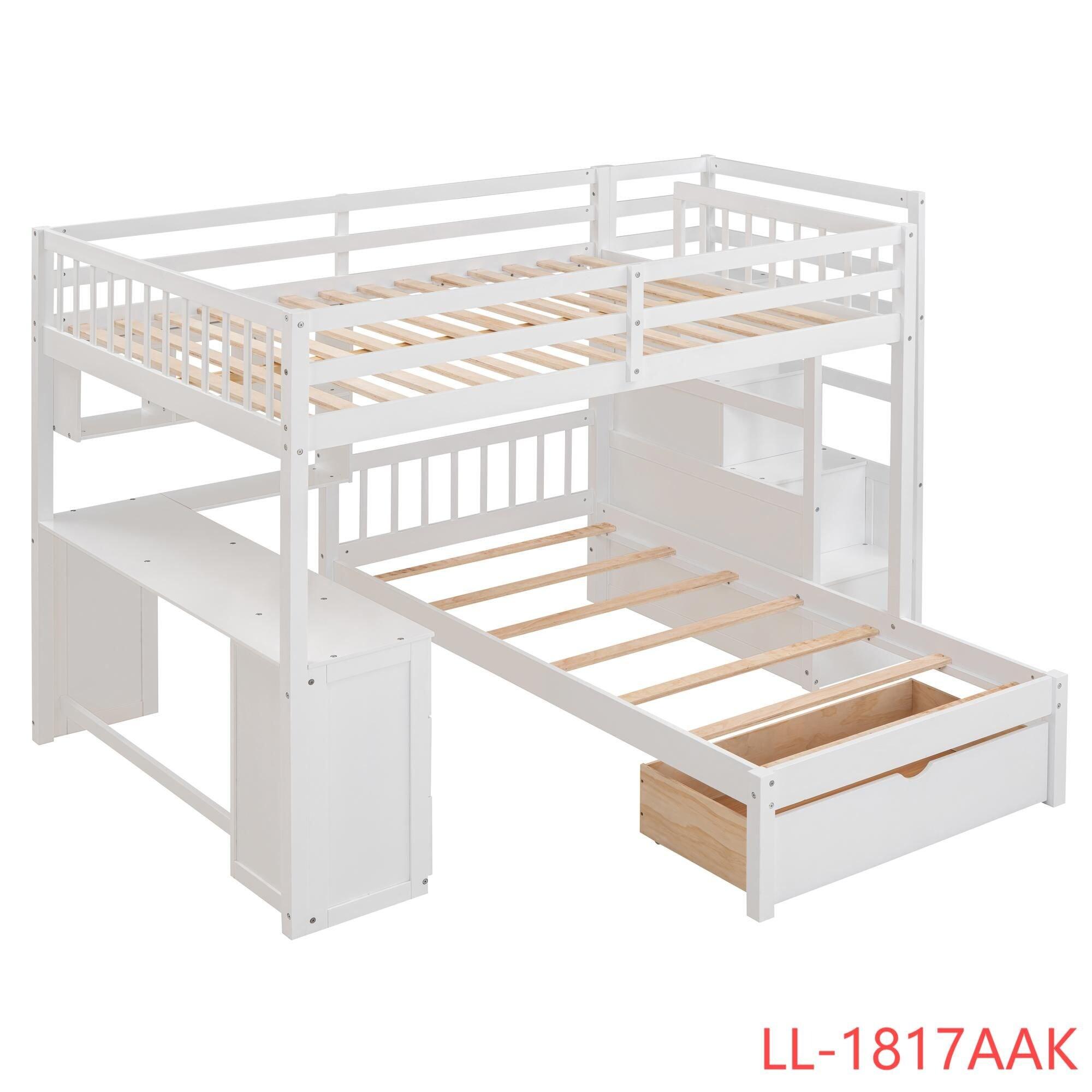Harper & Bright Designs Full Over Twin Bunk Bed with Stairs, Storage Drawers, Full Size Loft Bed Frame with Desk and Shelves, White