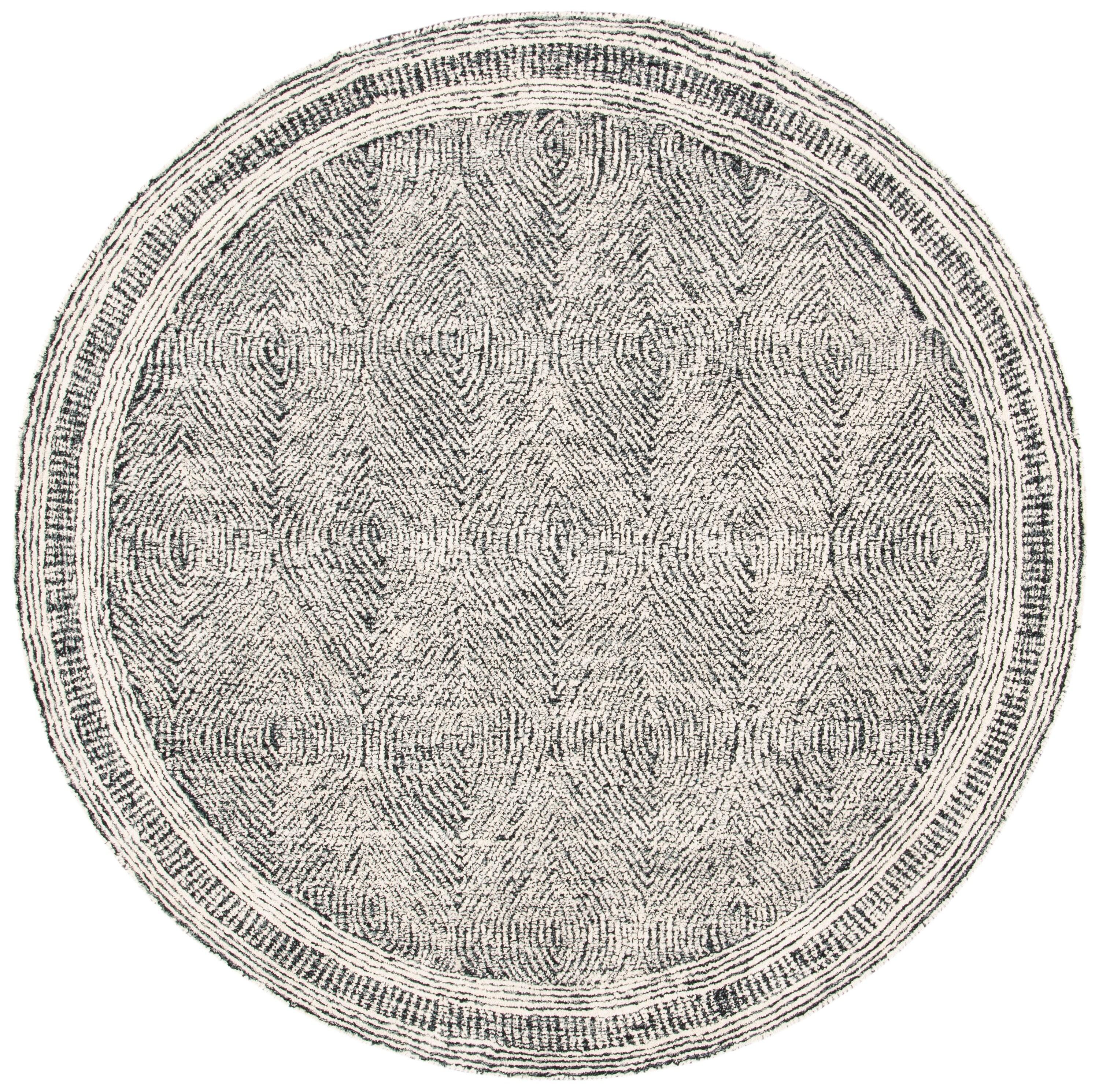 Abstract ABT340 Handmade Indoor Area Rug - Ivory/Charcoal - 4' Round - Safavieh