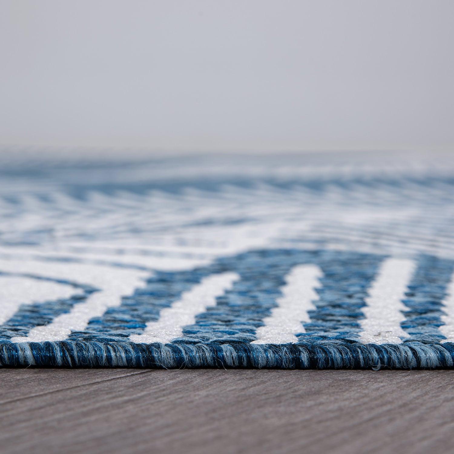 World Rug Gallery Distressed Palm Leaves Textured Flat Weave Indoor/Outdoor Area Rug - NAVY 7'10"X10'