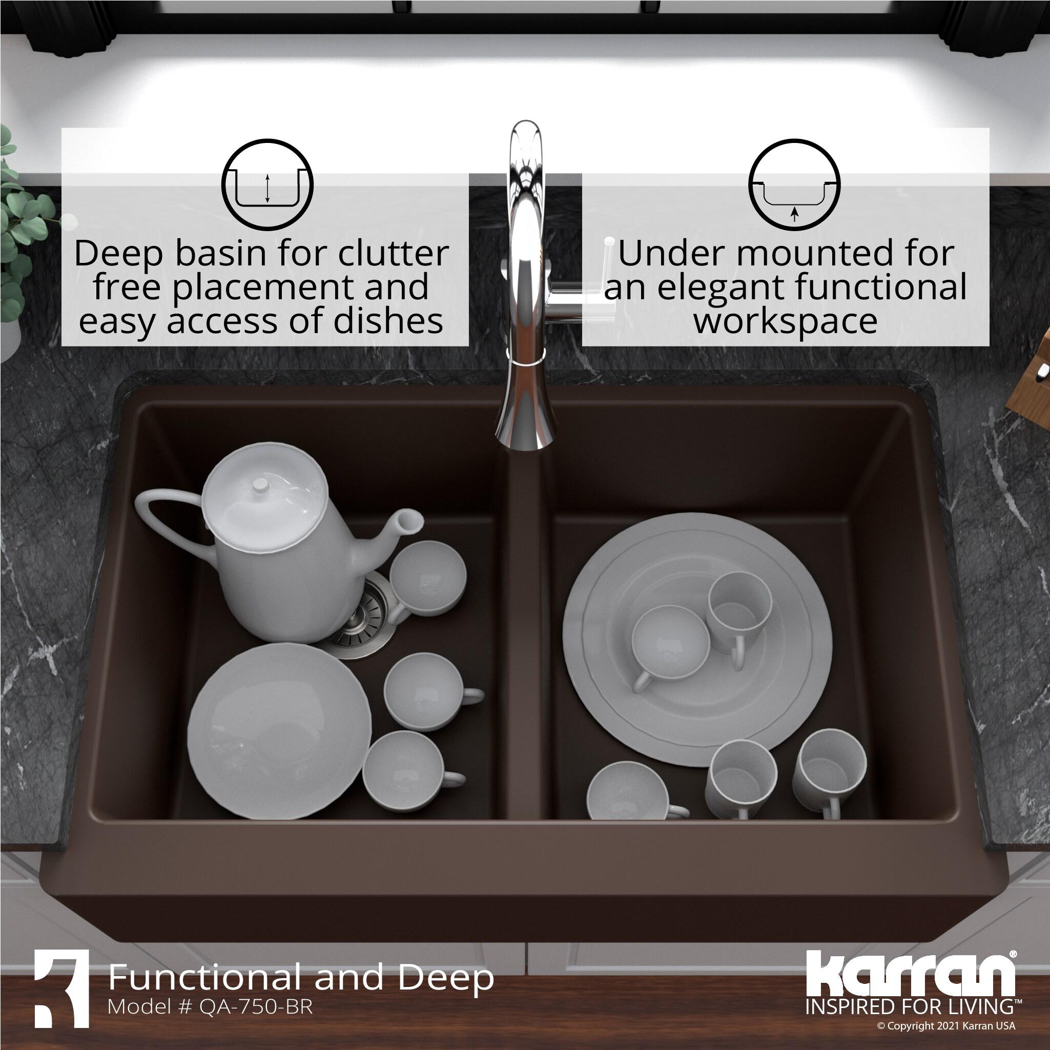 Karran Karran Quartz 34'' X 21-1/4'' 50/50 Double Bowl Farmhouse/Apron Front Kitchen Sink Kit QA-750-BR-PK1