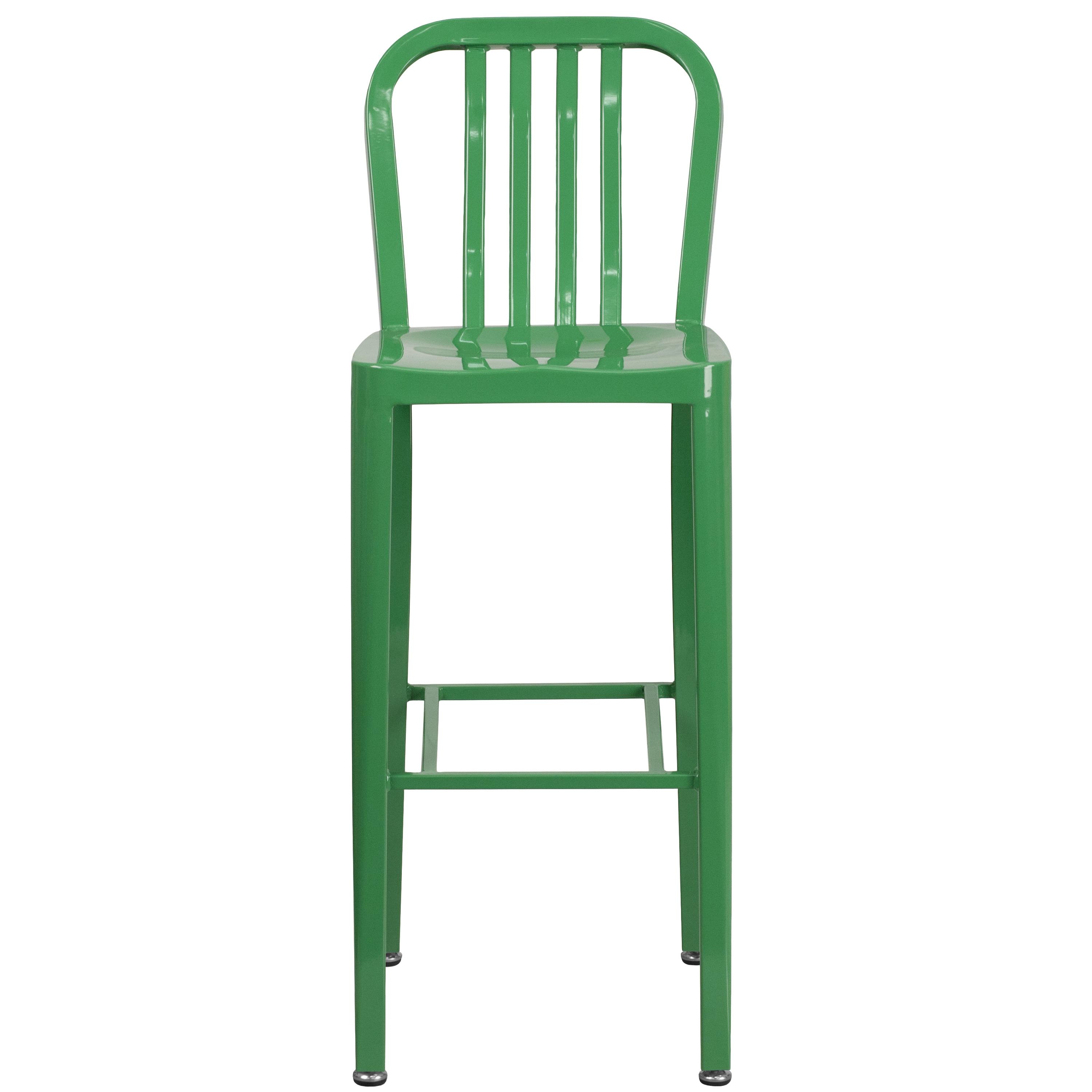 Flash Furniture Commercial Grade 30" High Green Metal Indoor-Outdoor Barstool with Vertical Slat Back